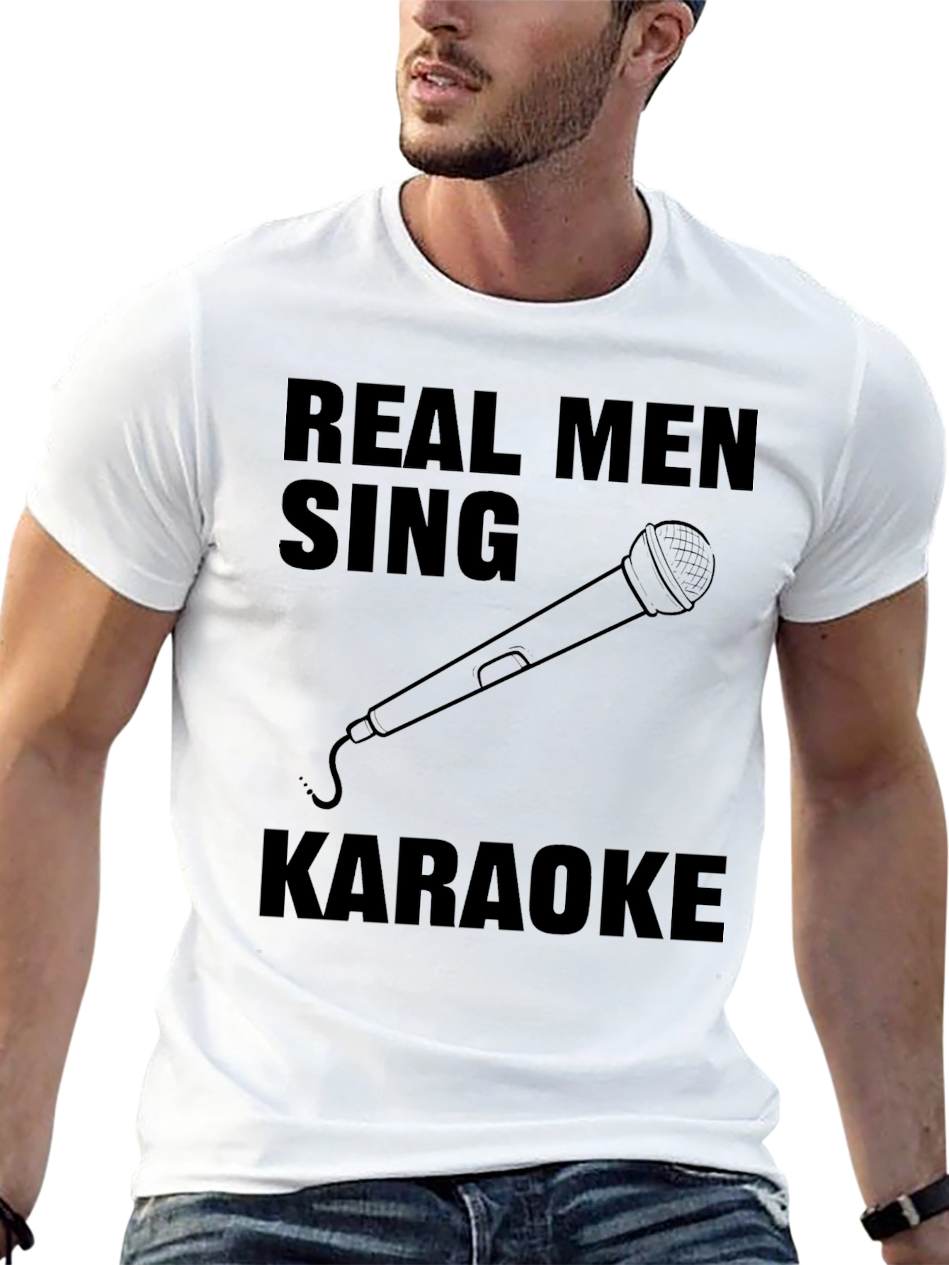 Black Real Men Sing Karaoke Graphic Tee - Black view 13