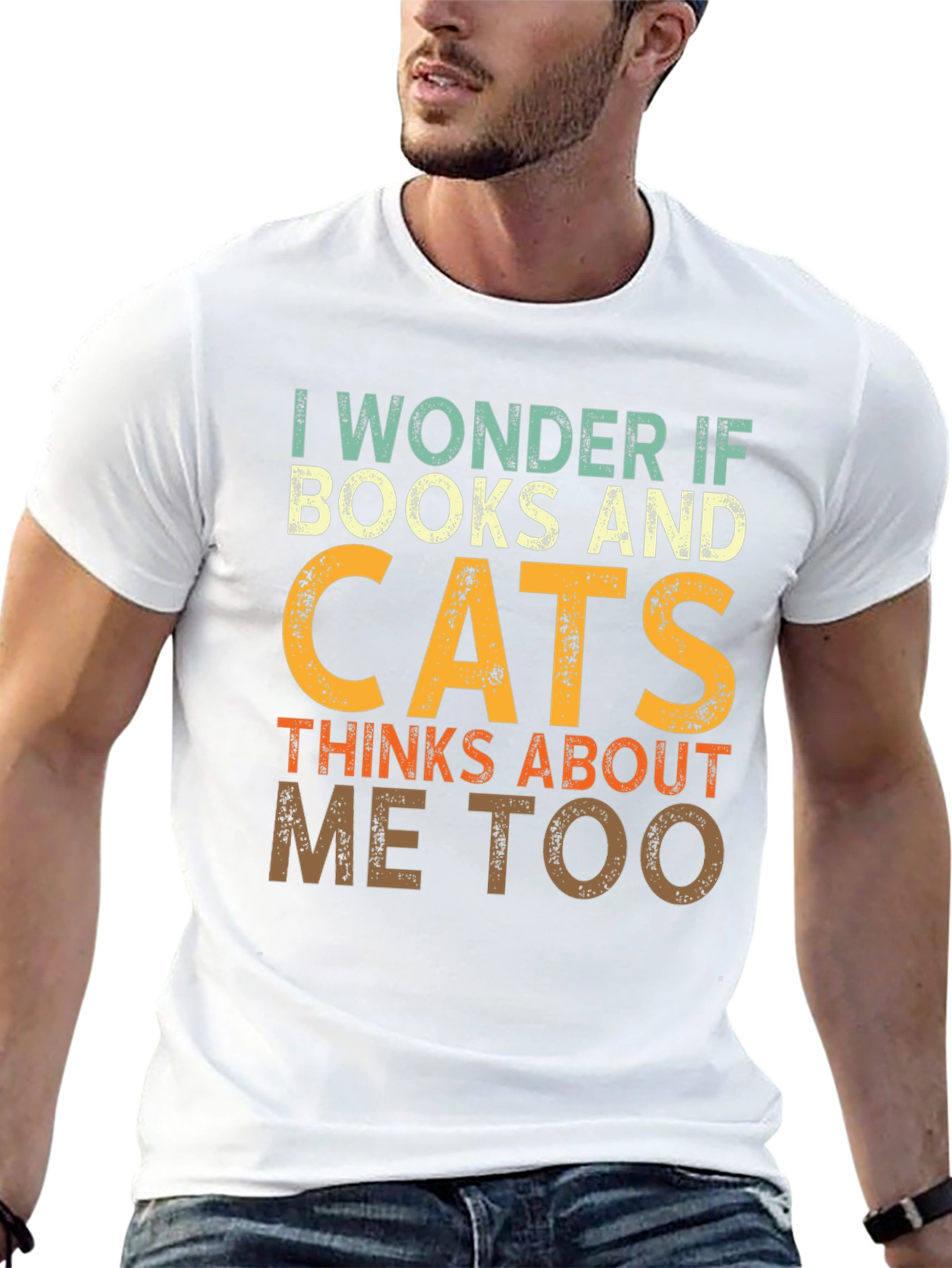 Black I Wonder If Books & Cats T-Shirt view 13