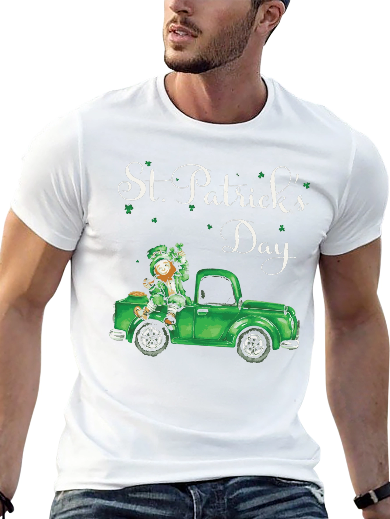 Black St. Patrick's Day Leprechaun Truck T-Shirt view 13