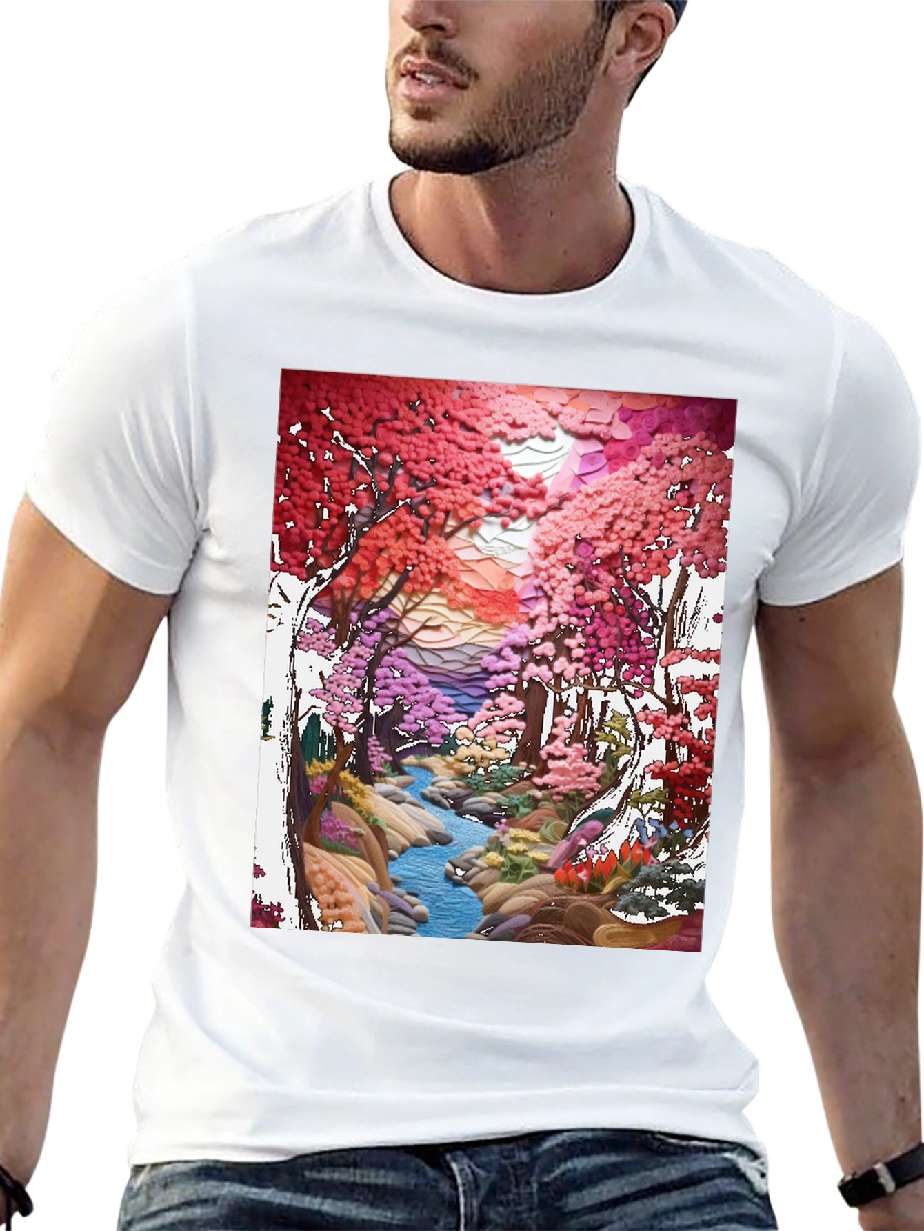 Black Cherry Blossom Stream Art T-Shirt view 13