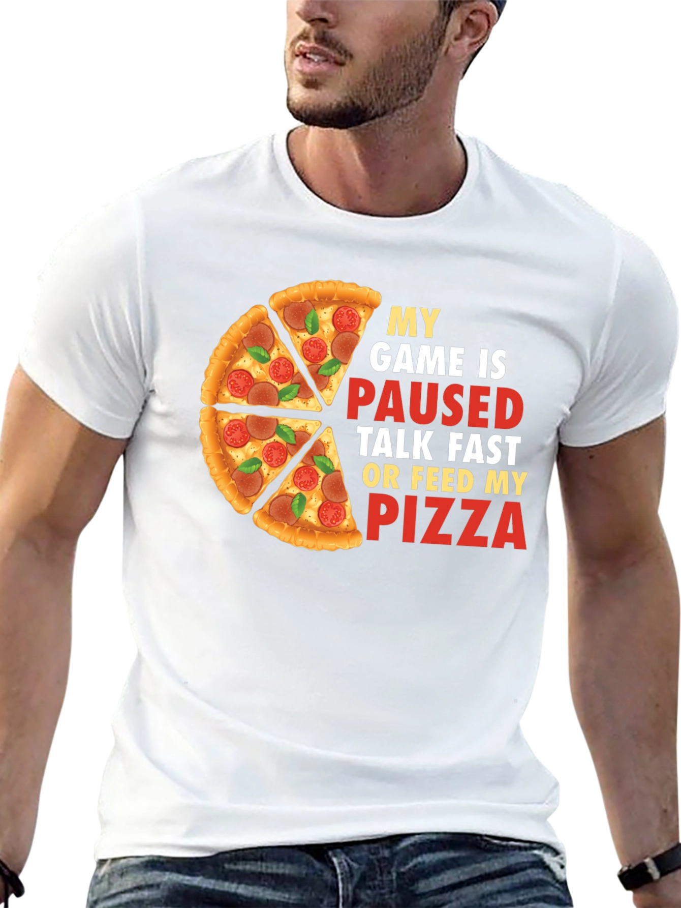 Black My Game is Paused Pizza T-Shirt view 13