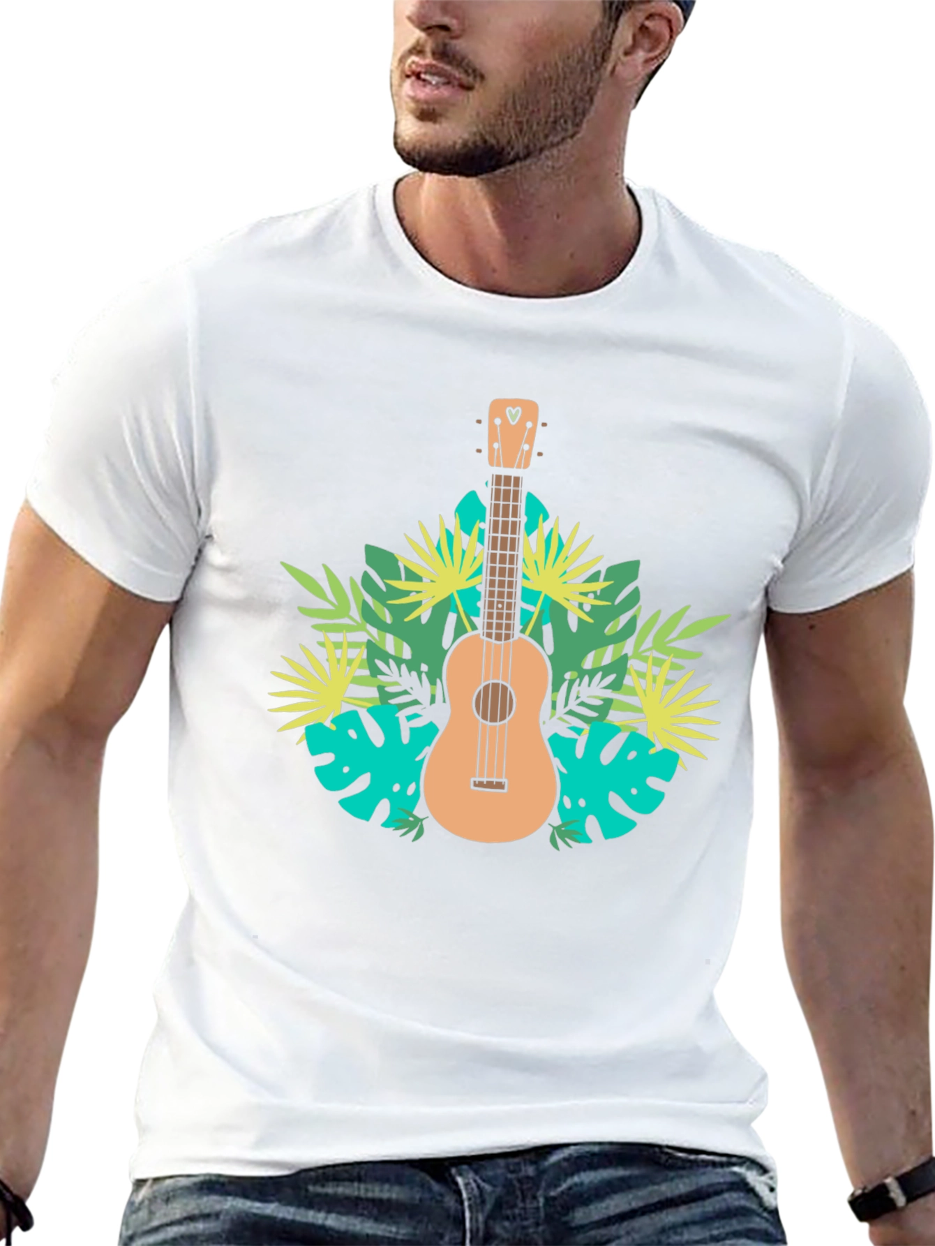 Black Tropical Ukulele Black T-Shirt view 13