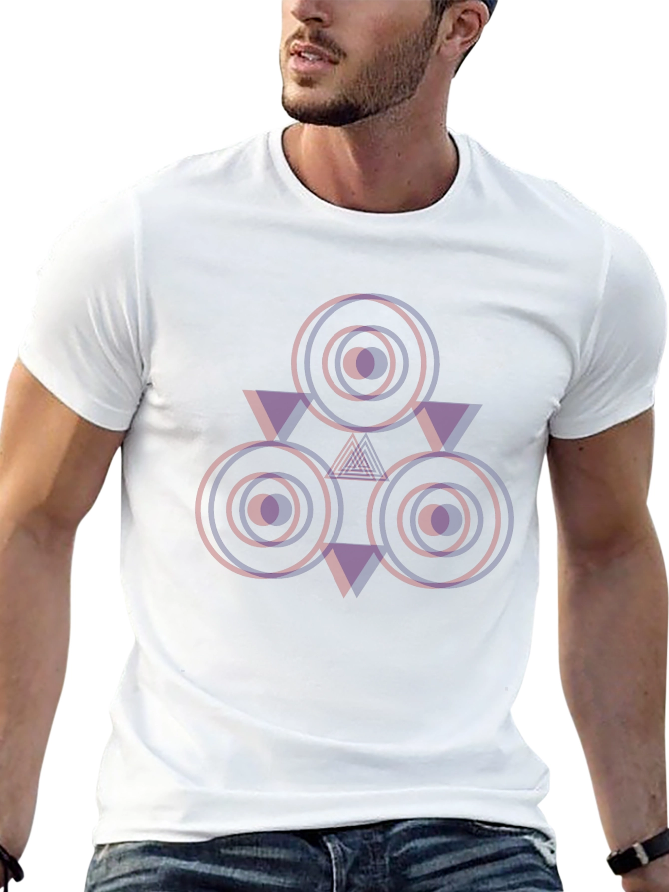 Black Geometric Circle Triangle Graphic T-Shirt view 13