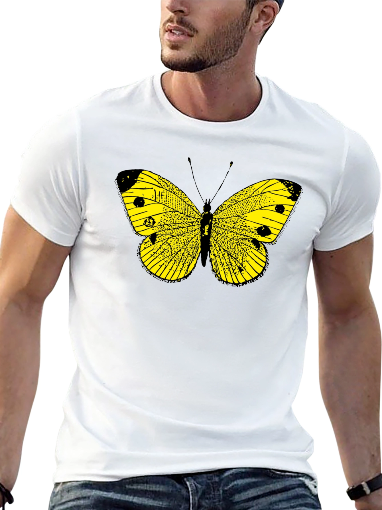 Black Butterfly Graphic Tee - Bold Yellow Insect Print view 13