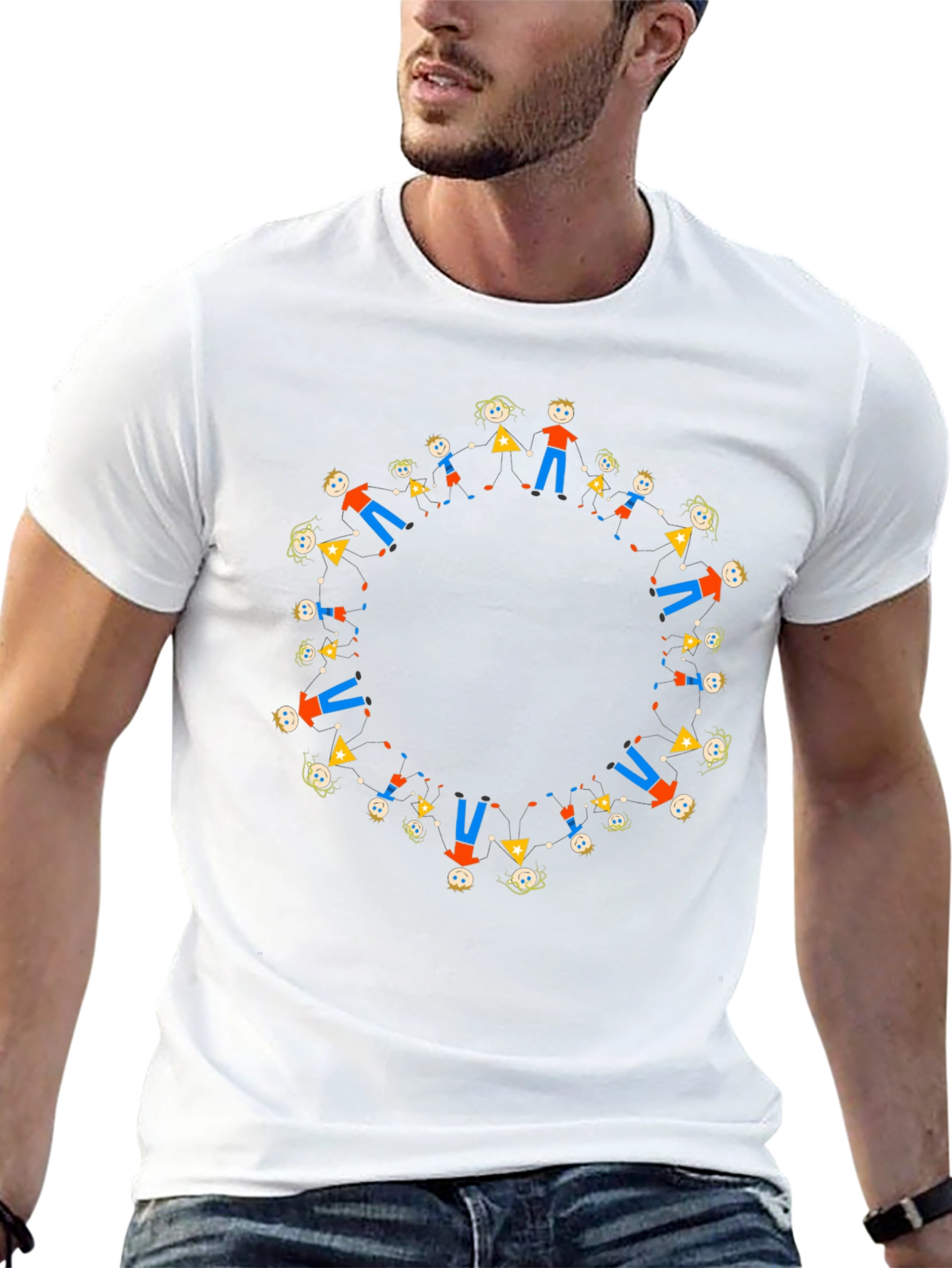 Black Tee with Circle of People Graphic - 13