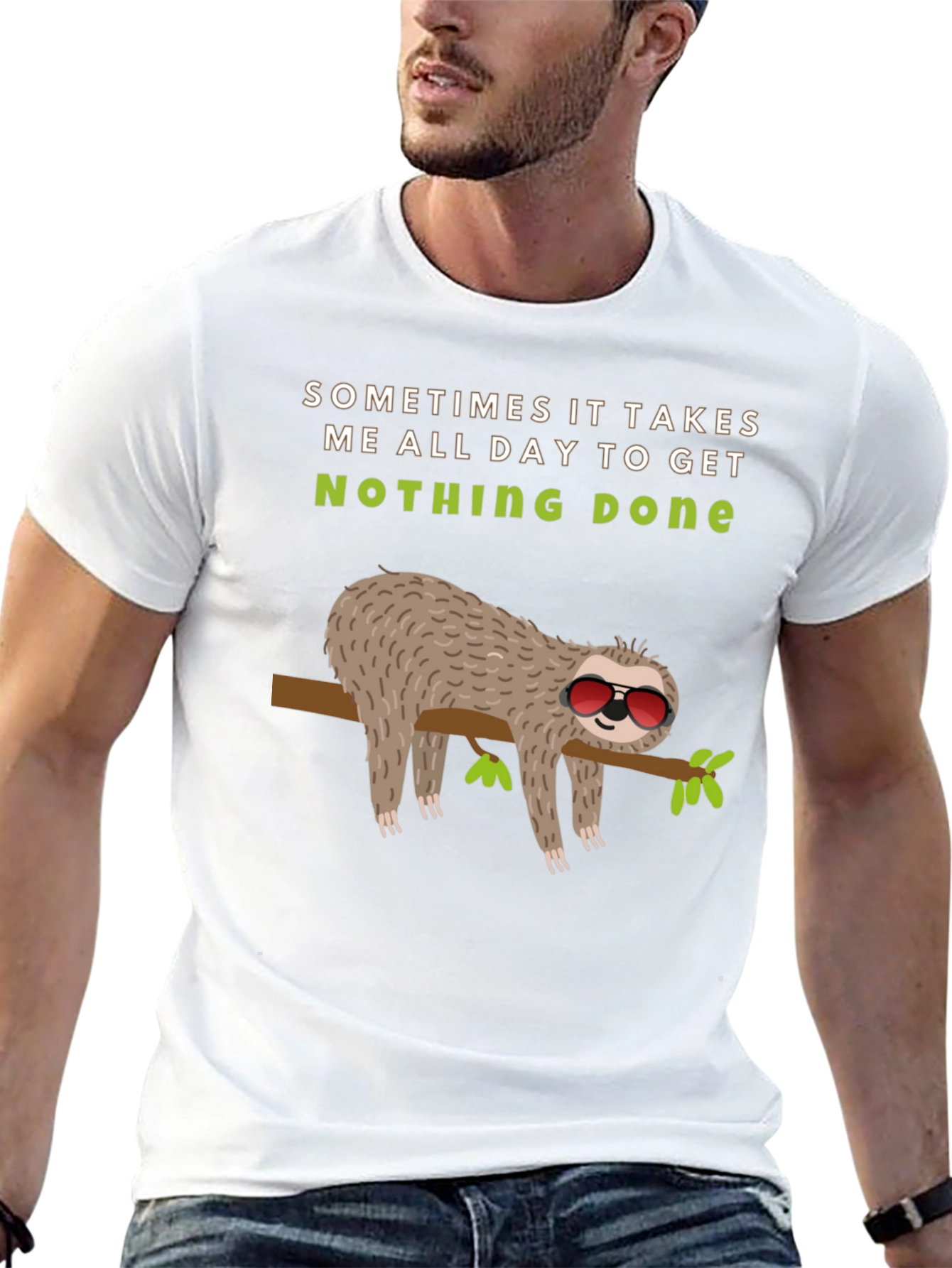 Black Lazy Sloth Graphic Tee -  'Nothing Done' Relaxed T-Shirt view 13