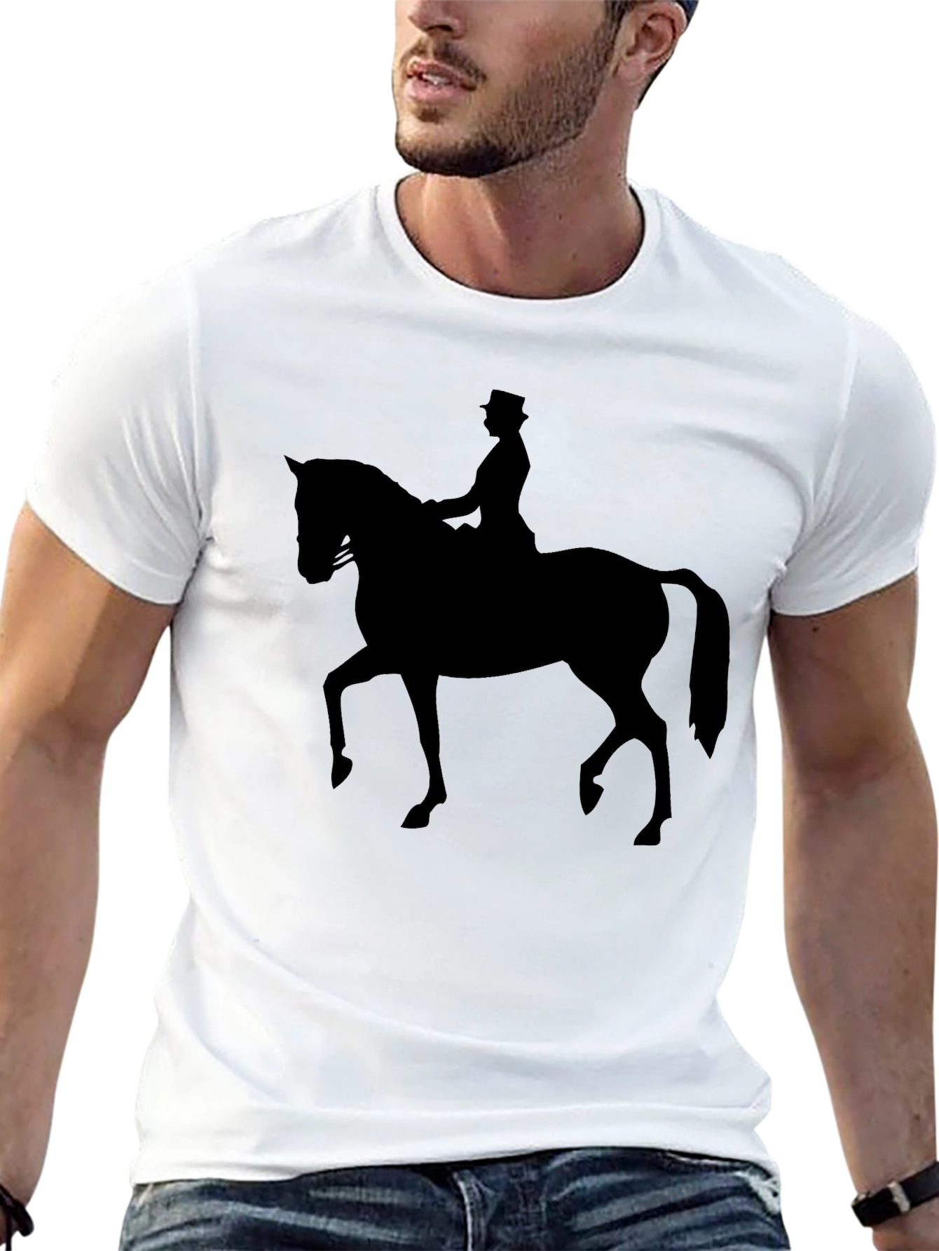 Black Equestrian Silhouette Tee - Classic Black Cotton T-Shirt view 13