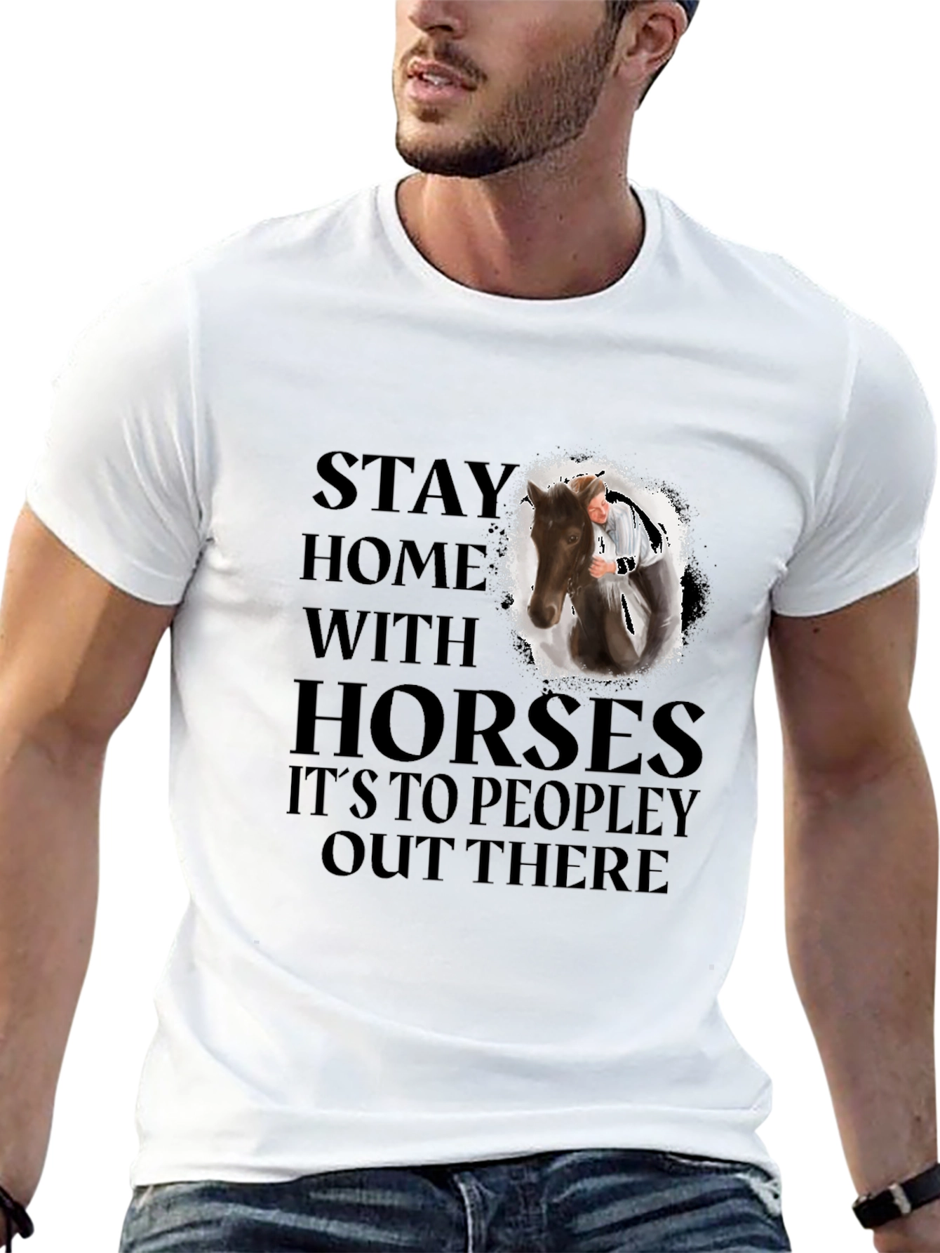 Black Stay Home With Horses Graphic Tee view 13