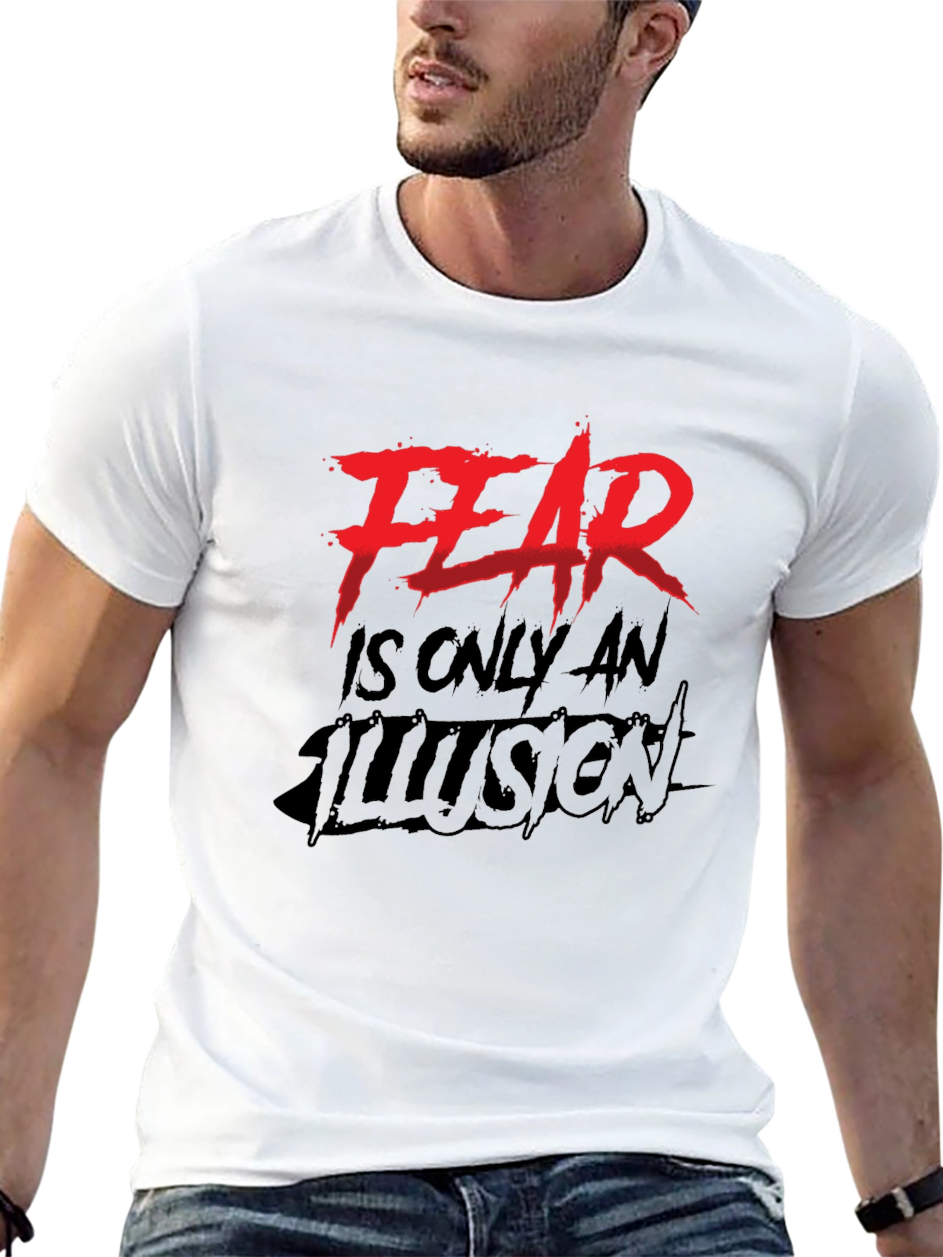 Black Fear Is Only An Illusion Black Graphic Tee view 13