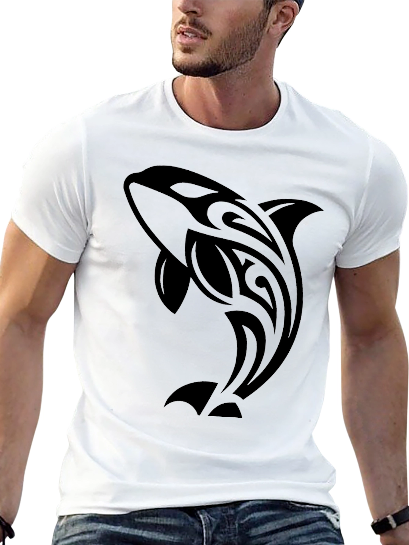 Black Tribal Orca Graphic T-Shirt view 13