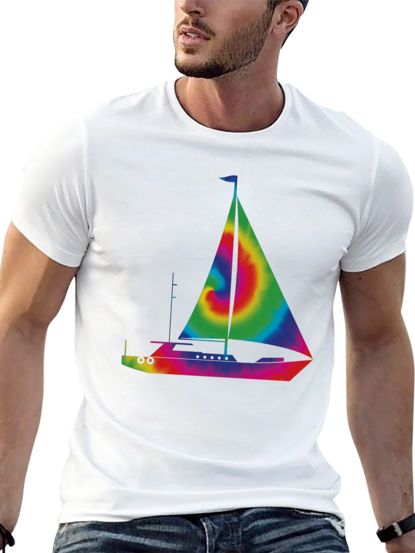 Black Tie-Dye Sailboat Graphic T-Shirt - Black view 13