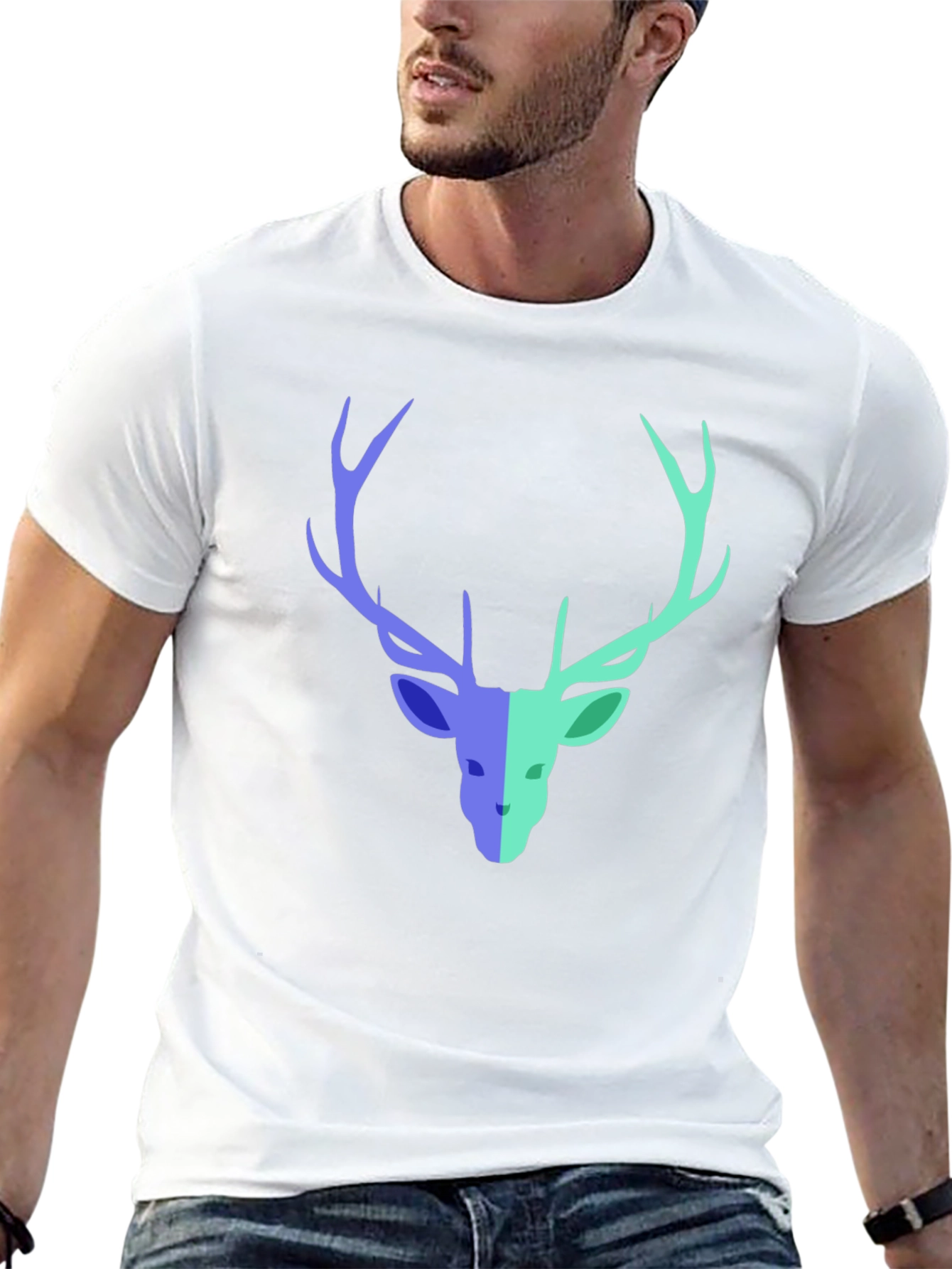 Black Stag Graphic Tee - Modern Deer Design Black T-Shirt view 13