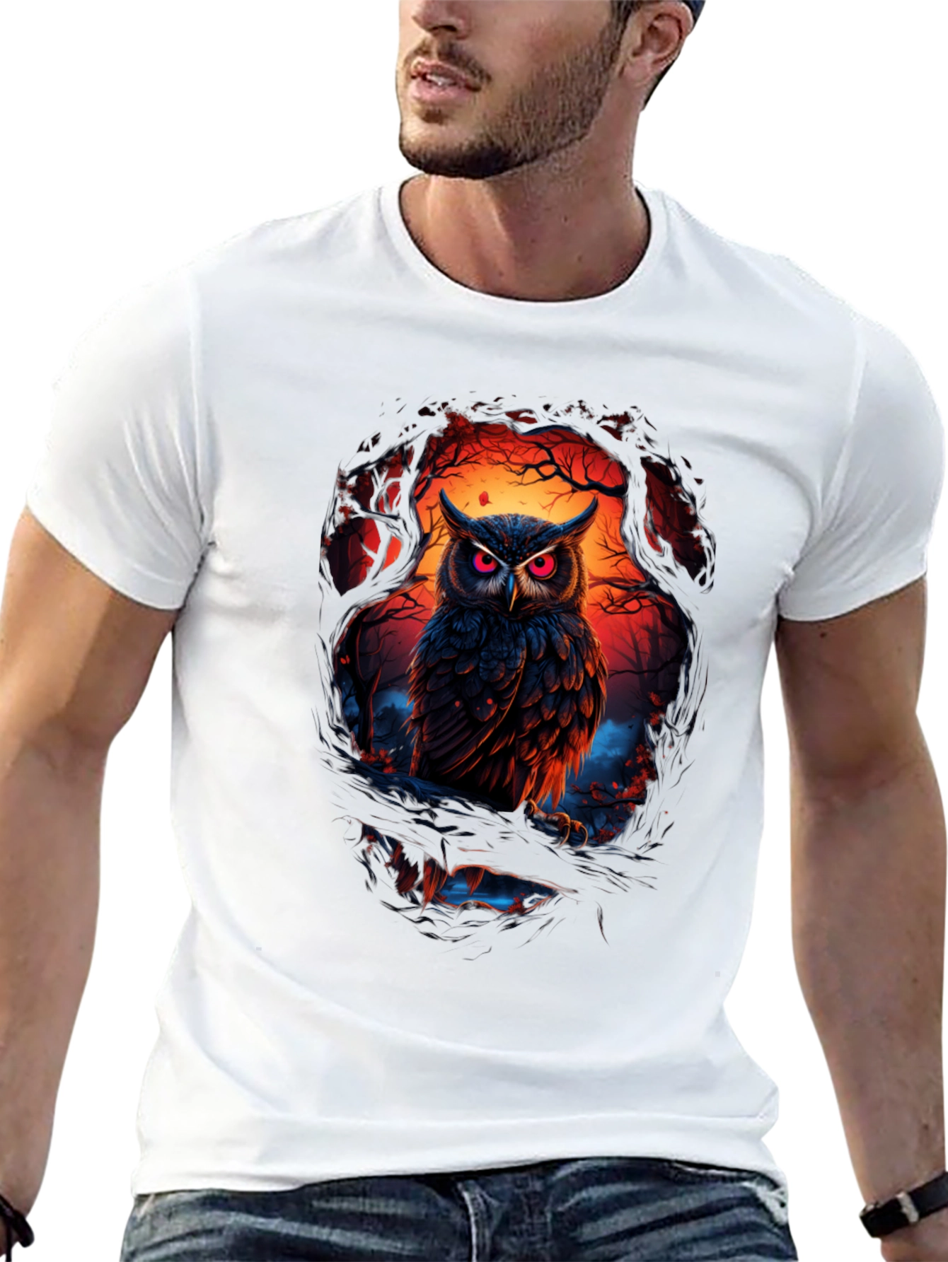 Owl Graphic Print Tee - Men's Black T-Shirt - 13