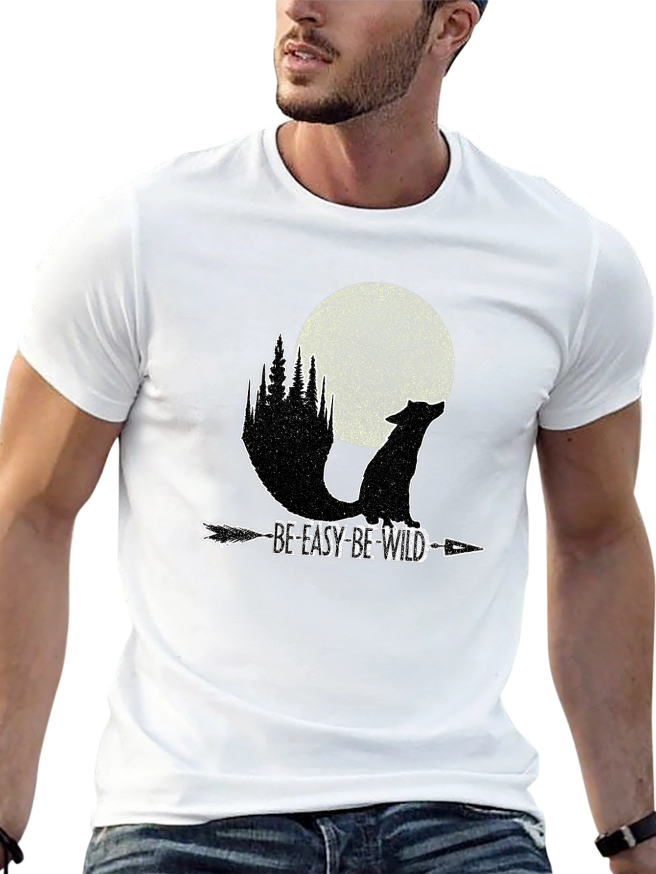Black Be Easy Be Wild Wolf Moon Arrow T-Shirt view 13
