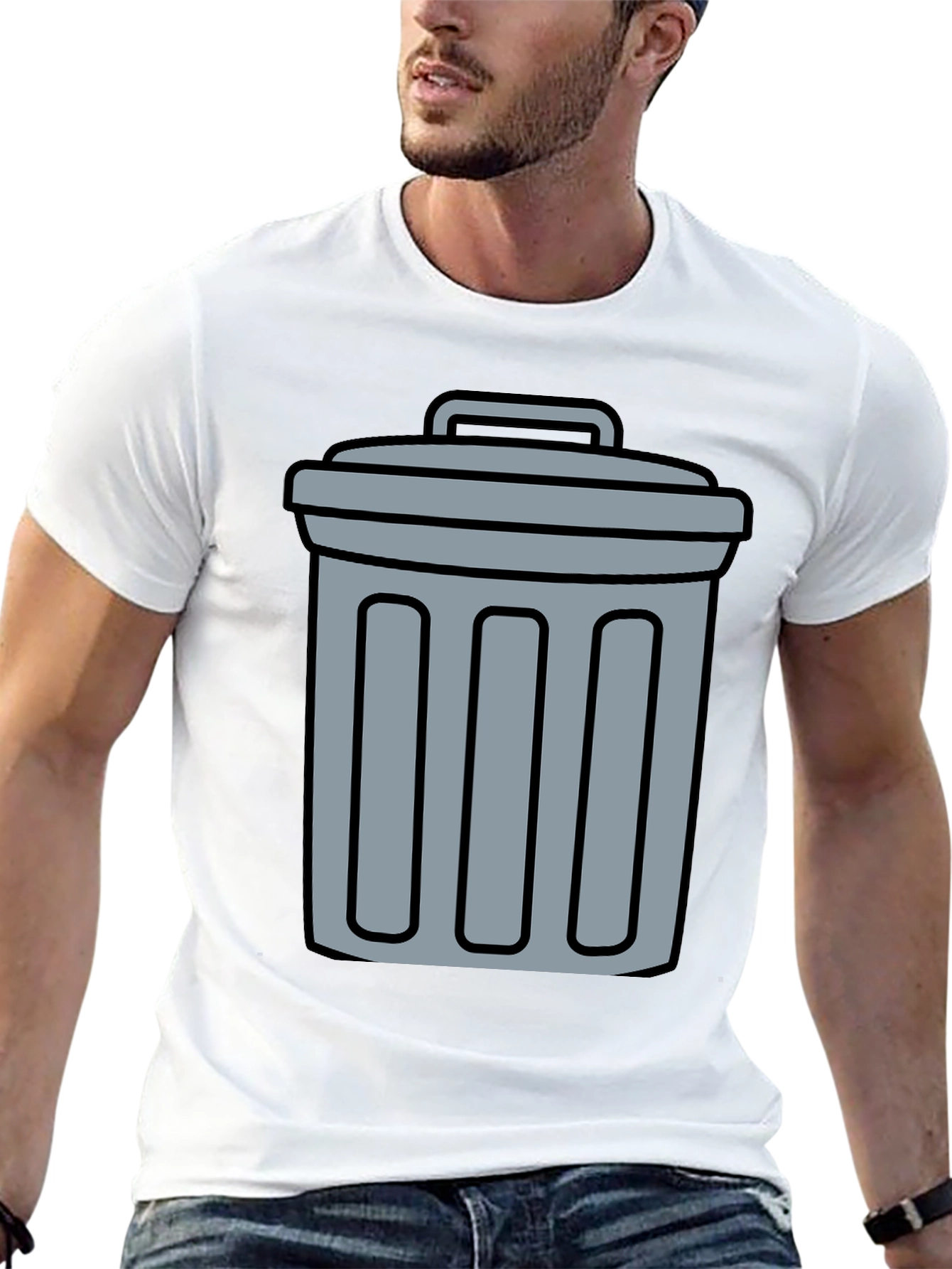 Black Funny Trash Can Graphic Tee - Black Cotton T-Shirt view 13