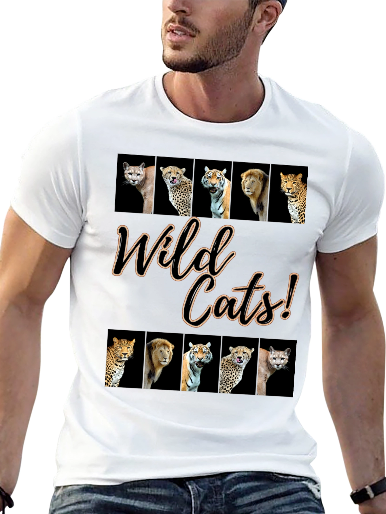 Black Wild Cats Graphic Print T-Shirt view 13