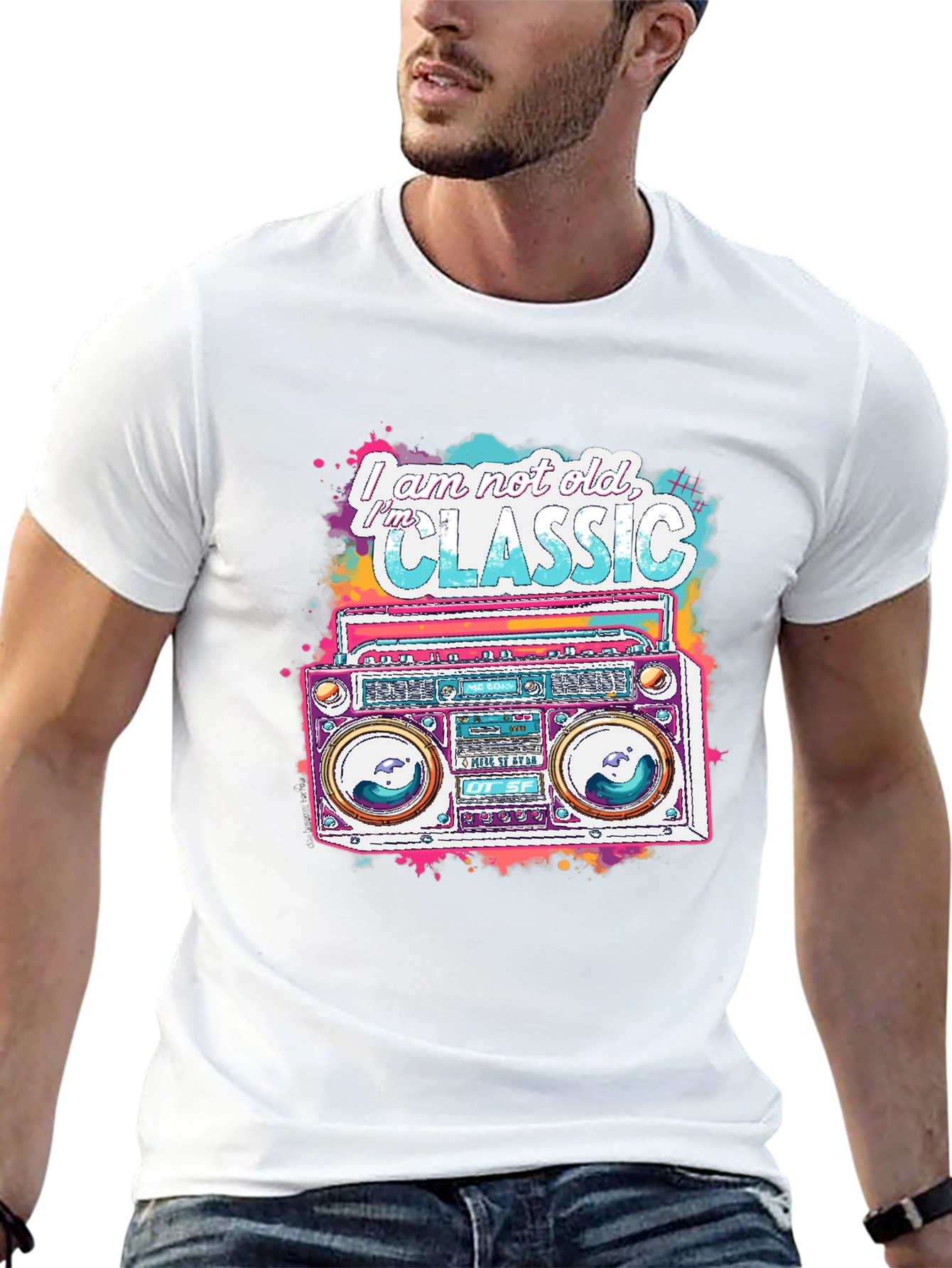 Black Retro Boombox Graphic Tee - I am not old, I'm Classic view 13