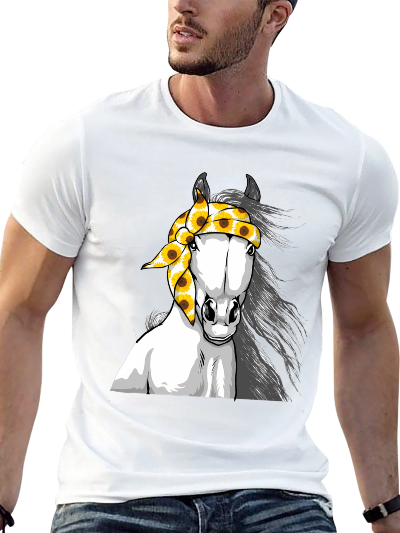 Black Horse Sunflower Bandana Graphic Tee view 13