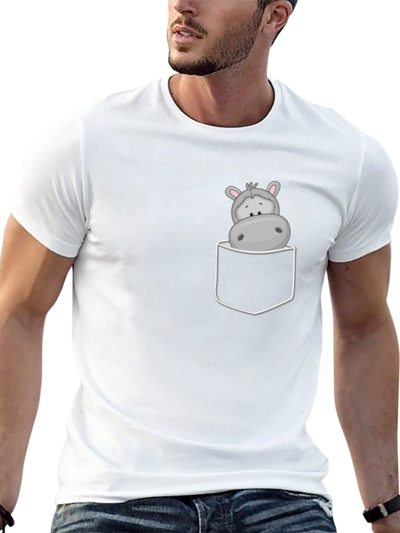Black Hippo Pocket Tee - Cute Cartoon Graphic view 13