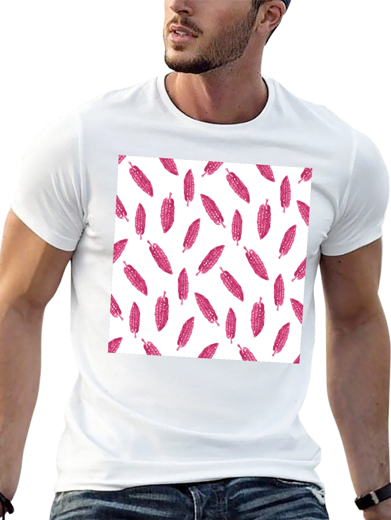 Black Black Tee with Pink Corn Pattern view 13