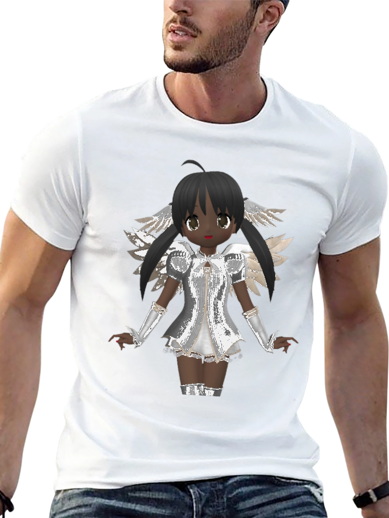Black Anime Angel Graphic T-Shirt - Black Cotton Tee view 13