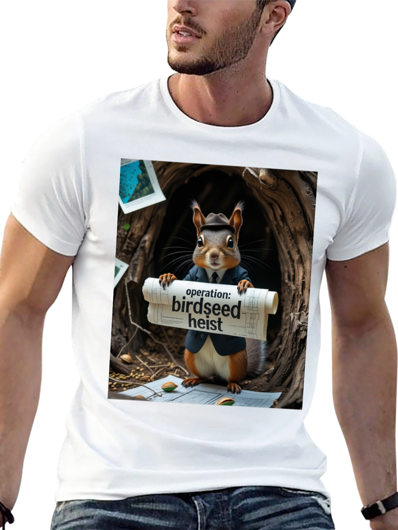 Black Birdseed Heist Squirrel T-Shirt view 13