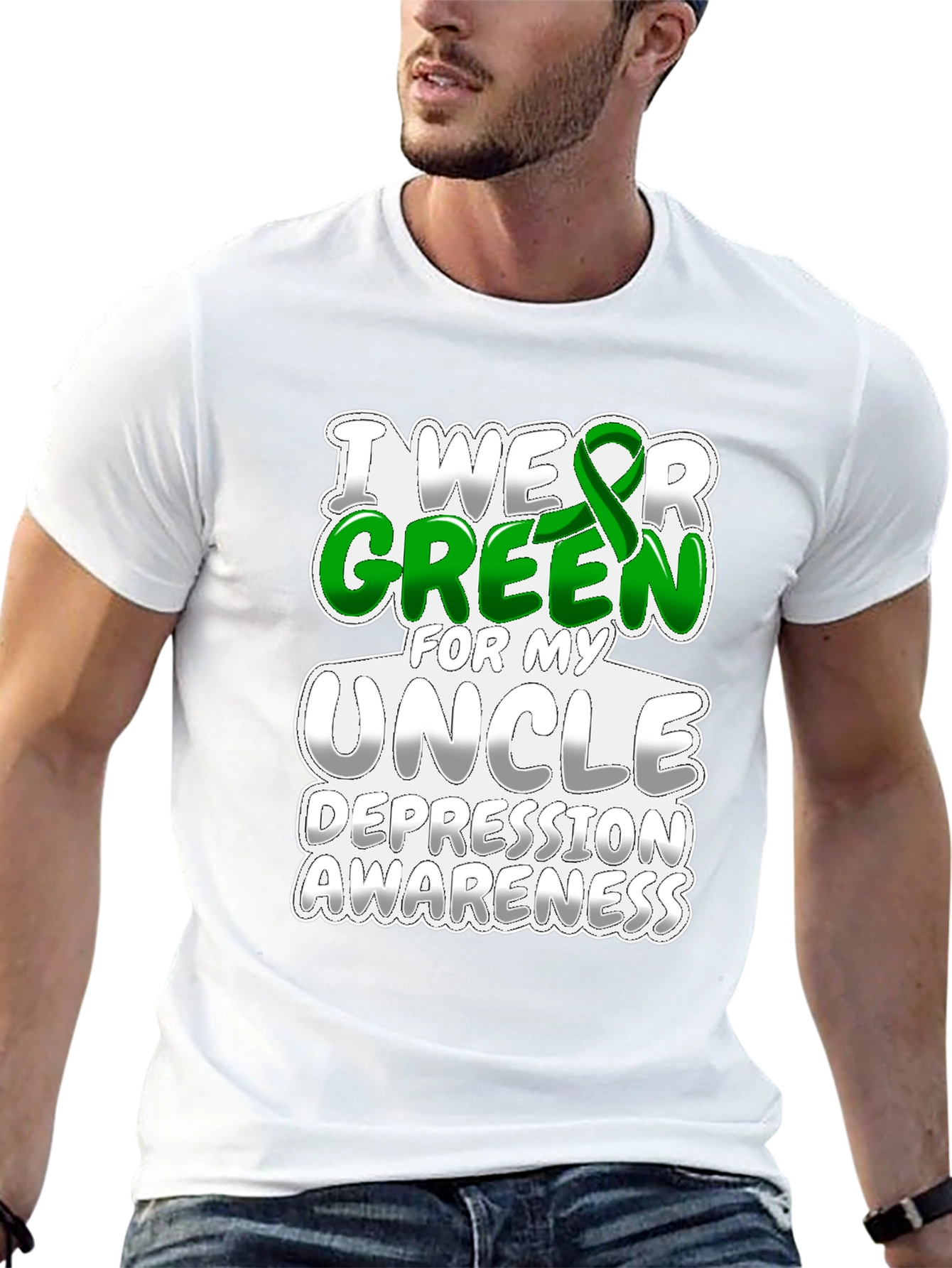 Black I Wear Green for My Uncle Depression Awareness T-Shirt view 13