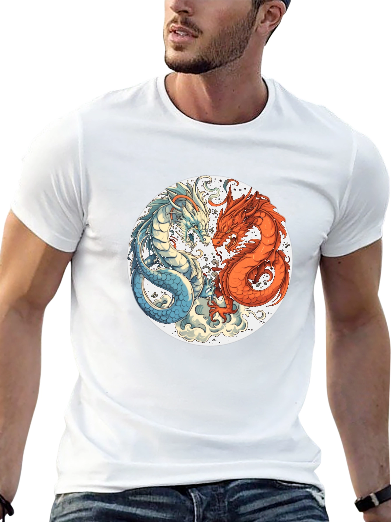 Black Yin Yang Dragons Graphic Tee - Black T-Shirt view 13