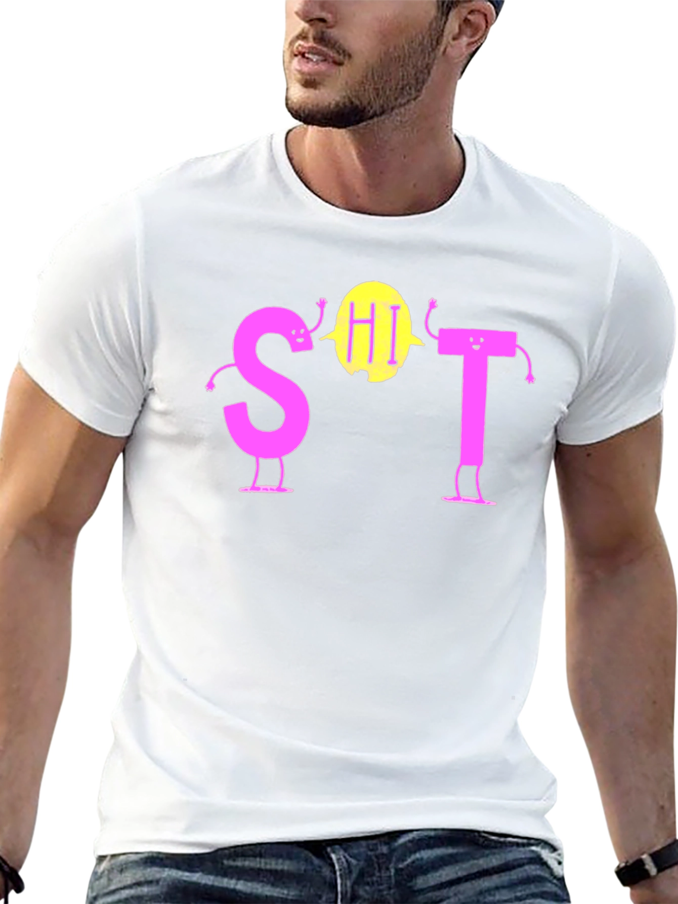 Black Funny S-HI-T T-Shirt Novelty Graphic Tee view 13