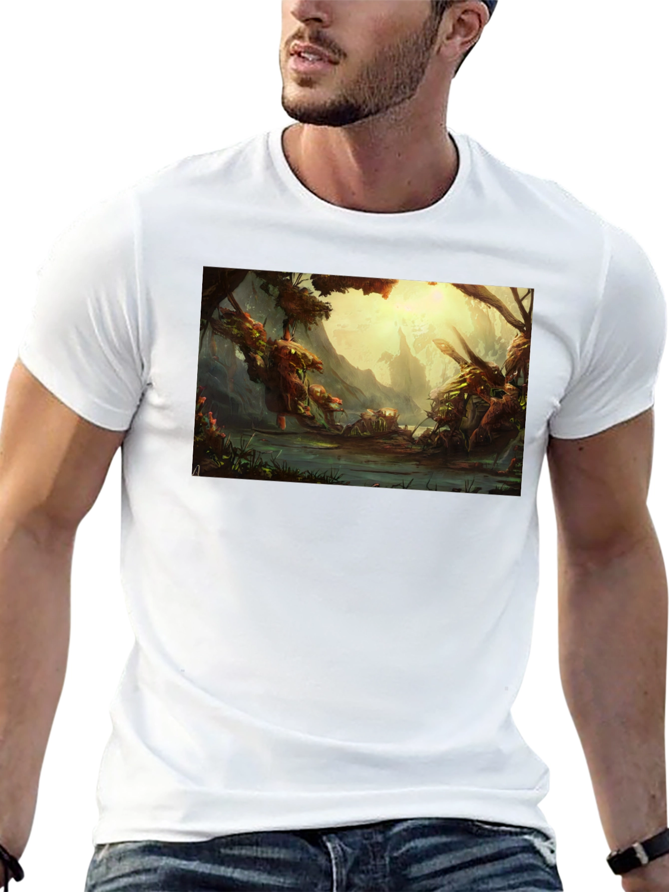 Black Fantasy Landscape Graphic Tee - Soft Cotton Black T-Shirt view 13