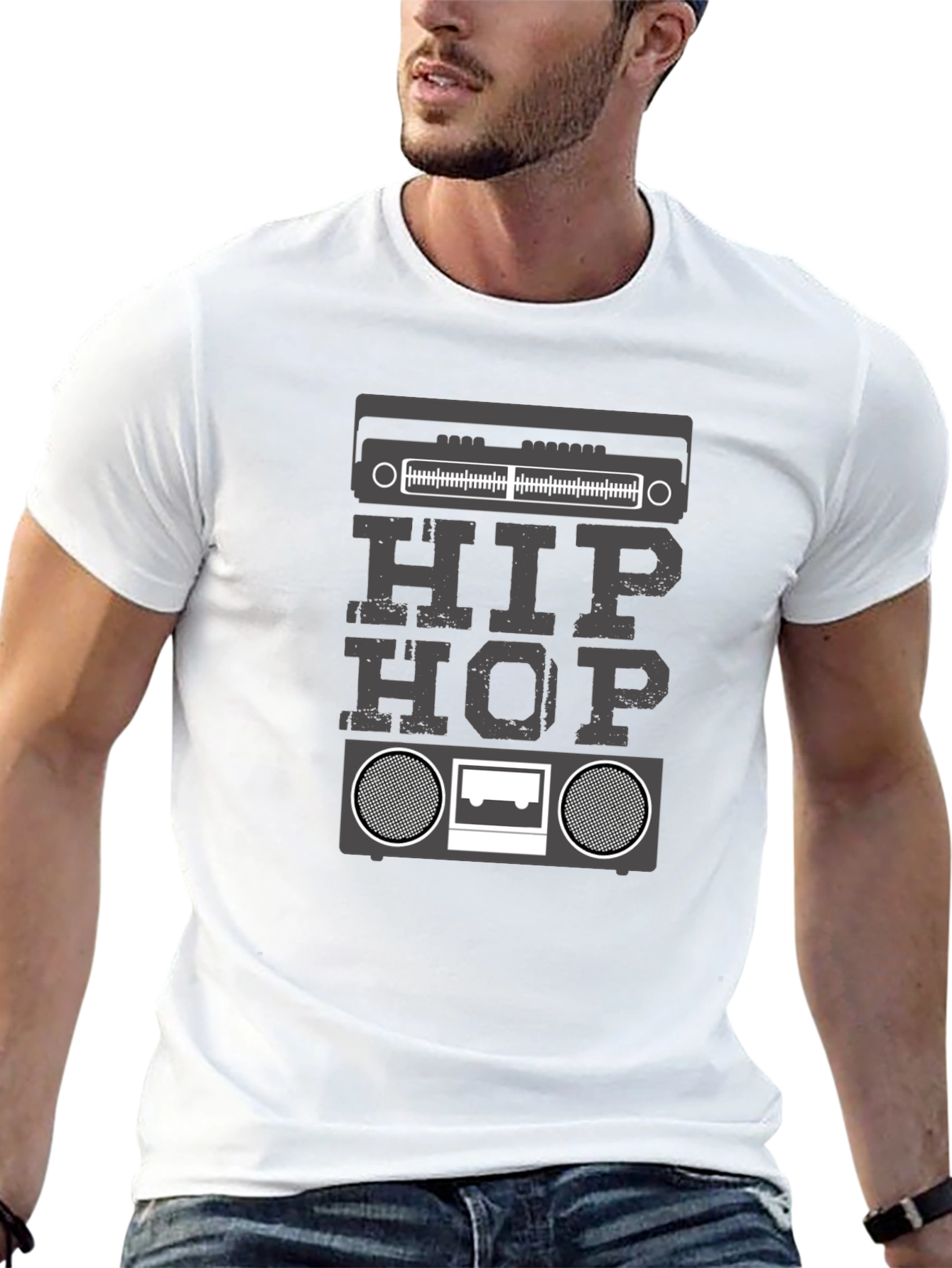 Black Hip Hop Boombox Graphic T-Shirt - Black view 13