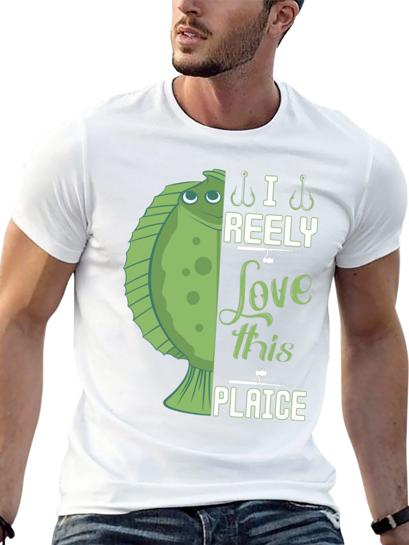 Black Funny Fishing T-Shirt - I Reely Love This Plaice view 13