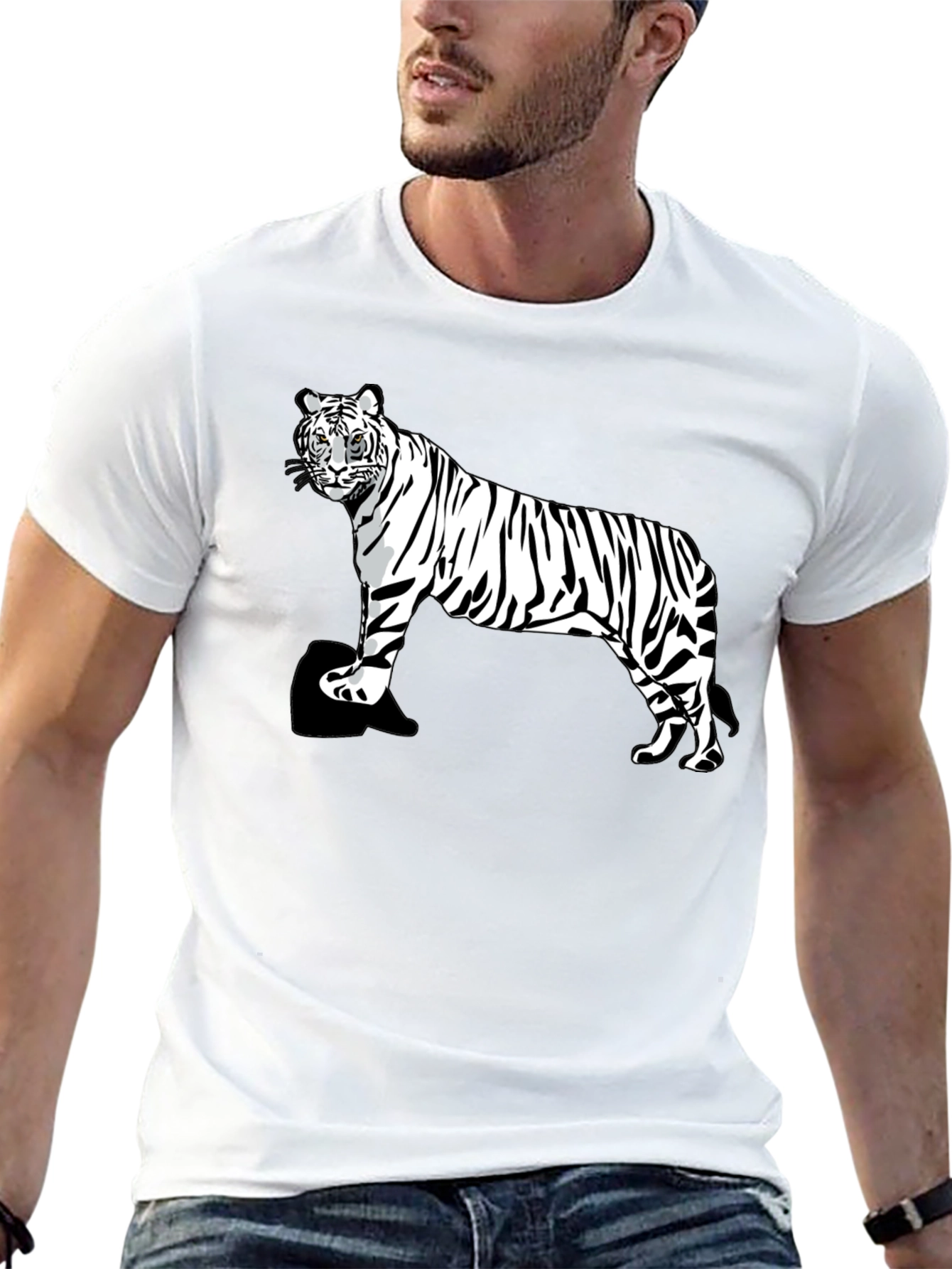 Black White Tiger Graphic Tee - Men's Black T-Shirt view 13