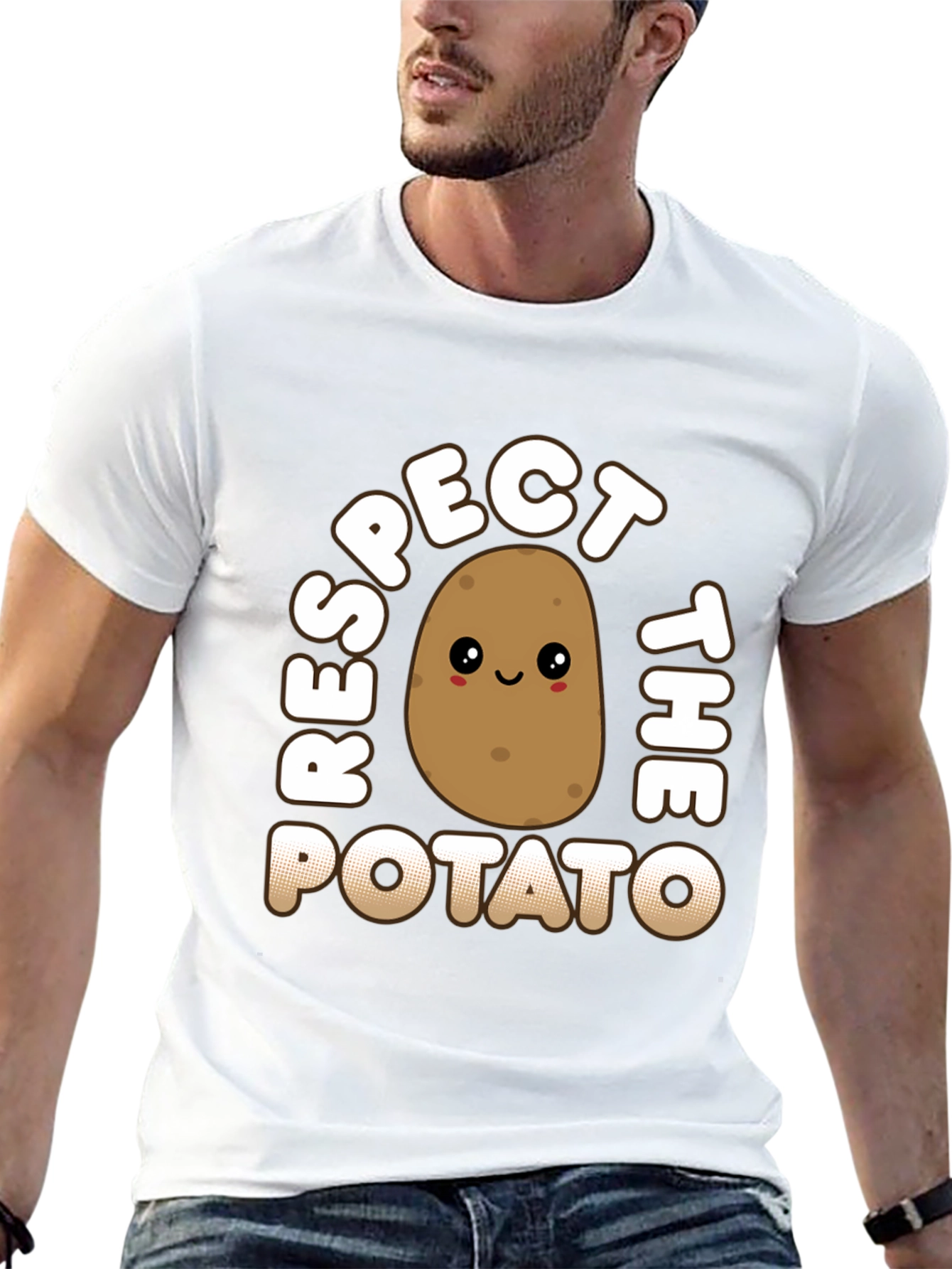 Black Respect the Potato Graphic T-Shirt - Funny Food Tee view 13