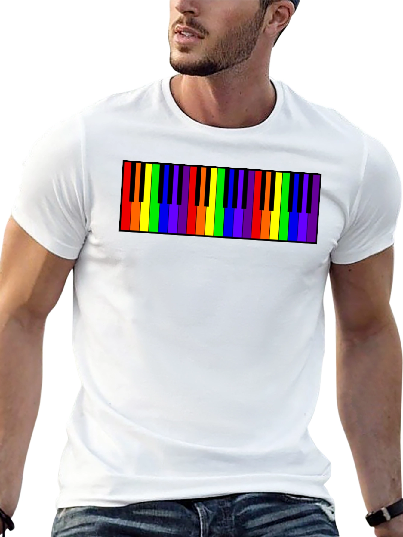 Black Rainbow Piano Keys Graphic Tee - Black Cotton T-Shirt view 13