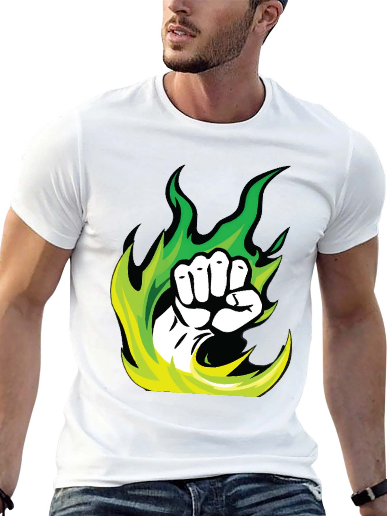 Black Fiery Fist Graphic Tee - Black Cotton Blend T-Shirt view 13