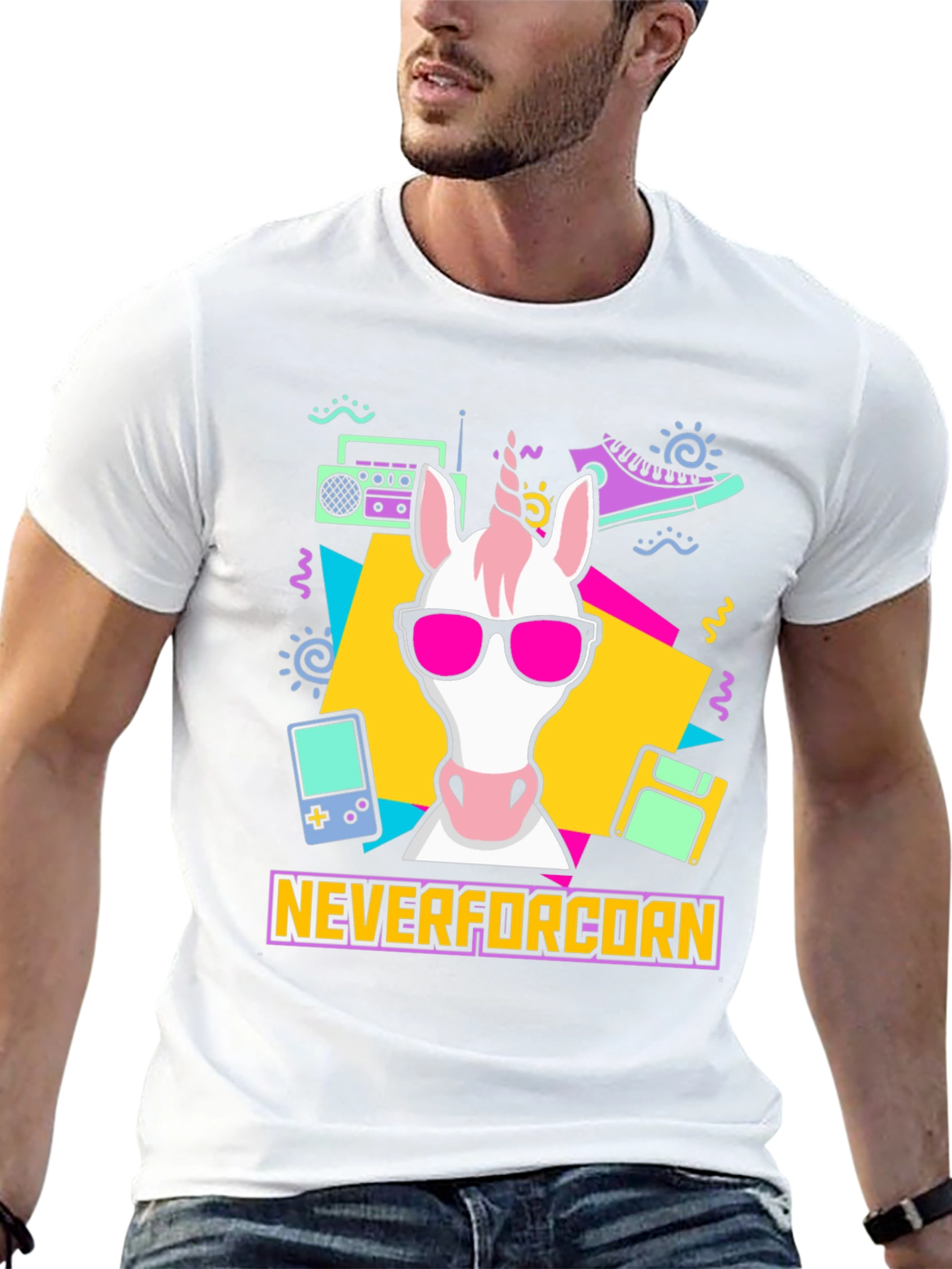 Black NeverforCORN 80s Retro Unicorn T-Shirt view 13
