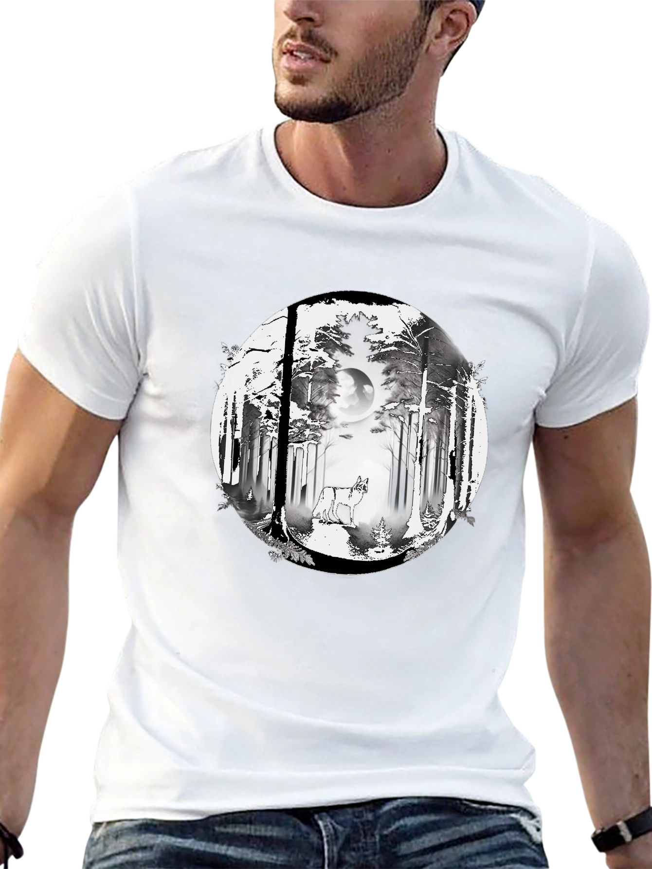 Black Wolf Forest Graphic Tee - Stylish Black T-Shirt view 13