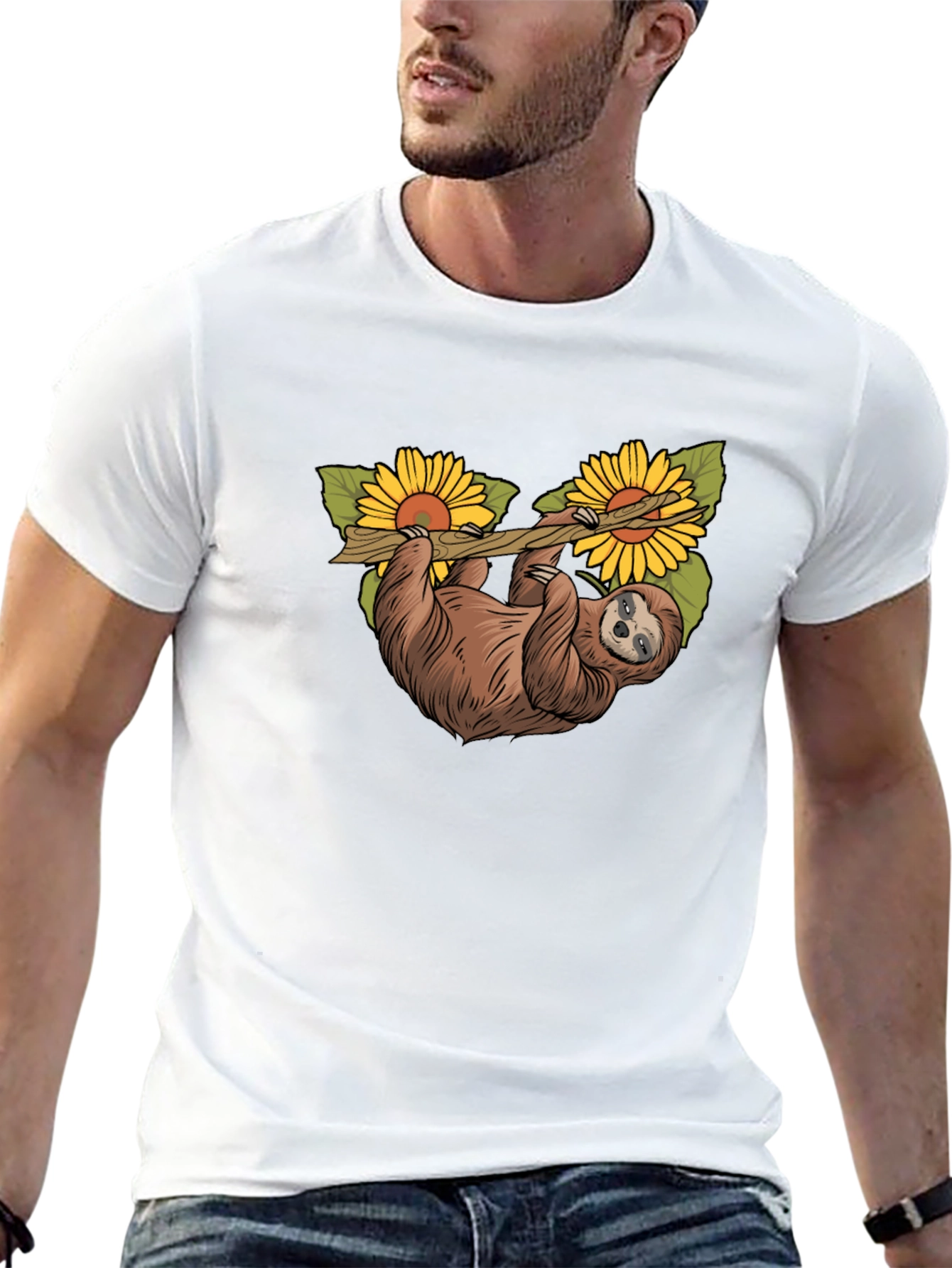 Black Sloth & Sunflower Graphic T-Shirt - Unique Design view 13