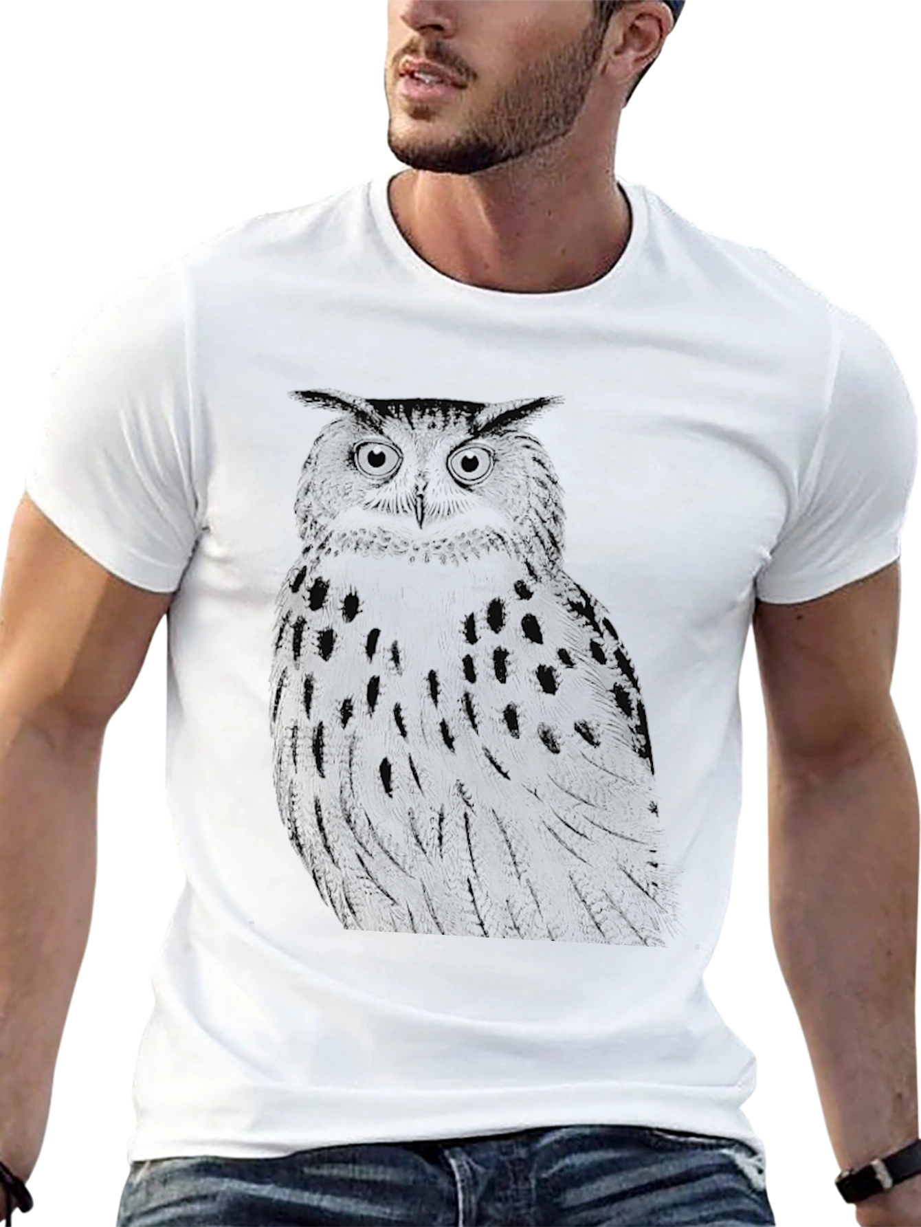 Black Owl Graphic Print Black T-Shirt view 13