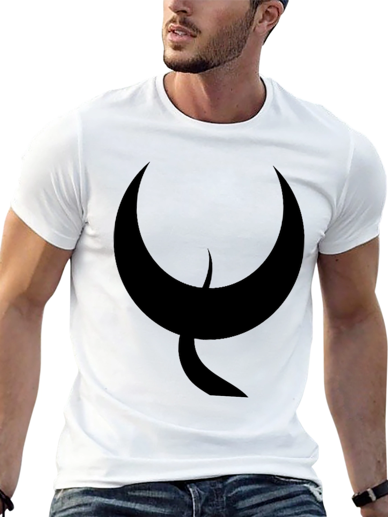 Black Men's Black T-Shirt with Abstract Crescent Moon Design view 13
