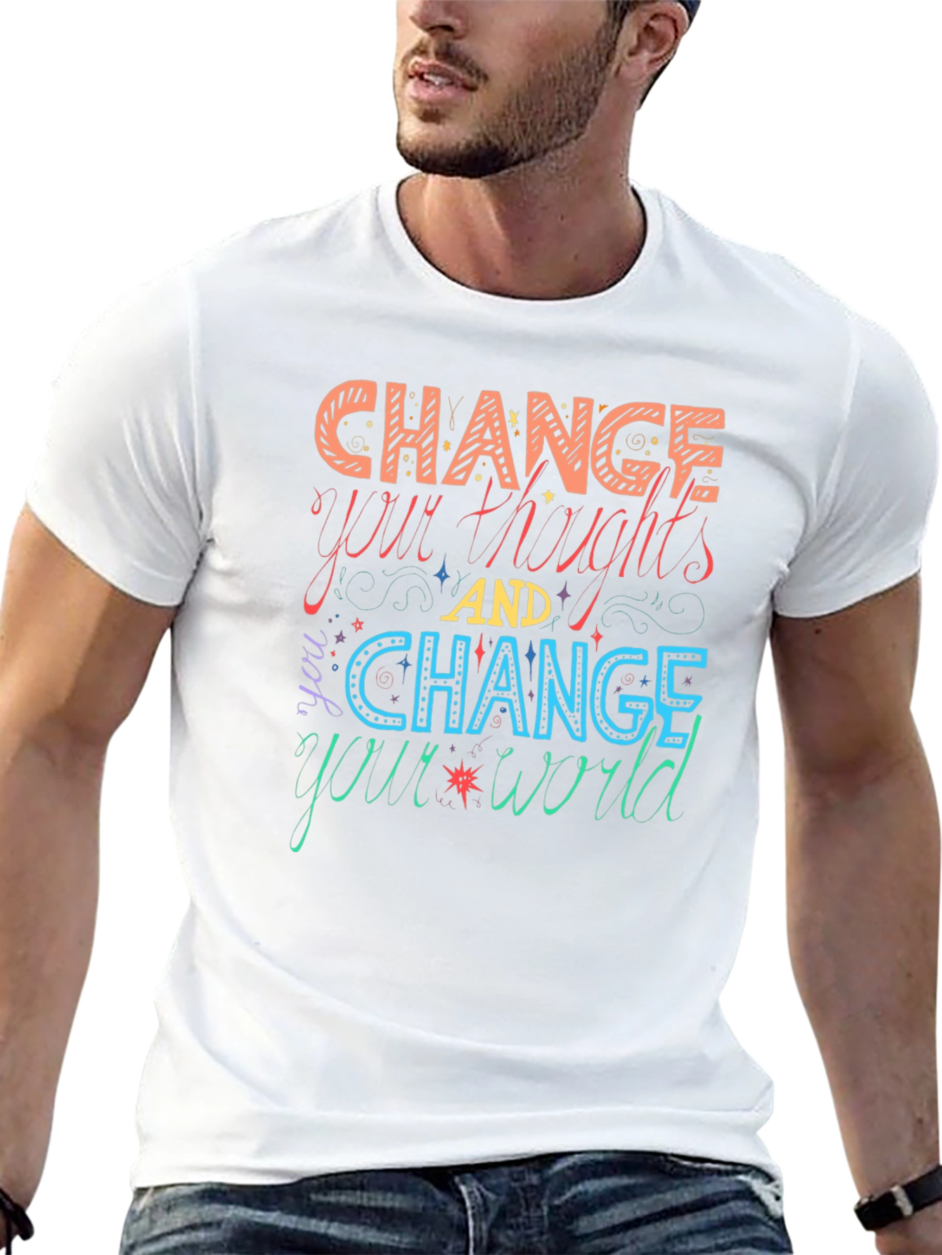 Black Change Your Thoughts Graphic T-Shirt view 13