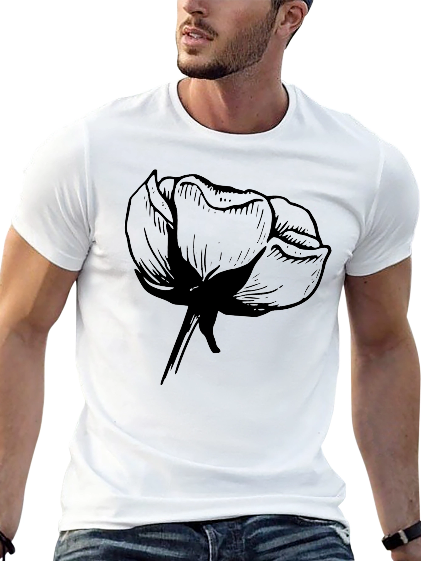 Black Men's Black Graphic Tee - Floral Design view 13