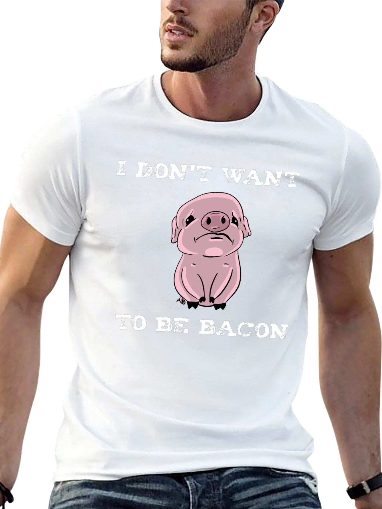 Black Sad Pig T-Shirt - I Don't Want to Be Bacon Tee view 13