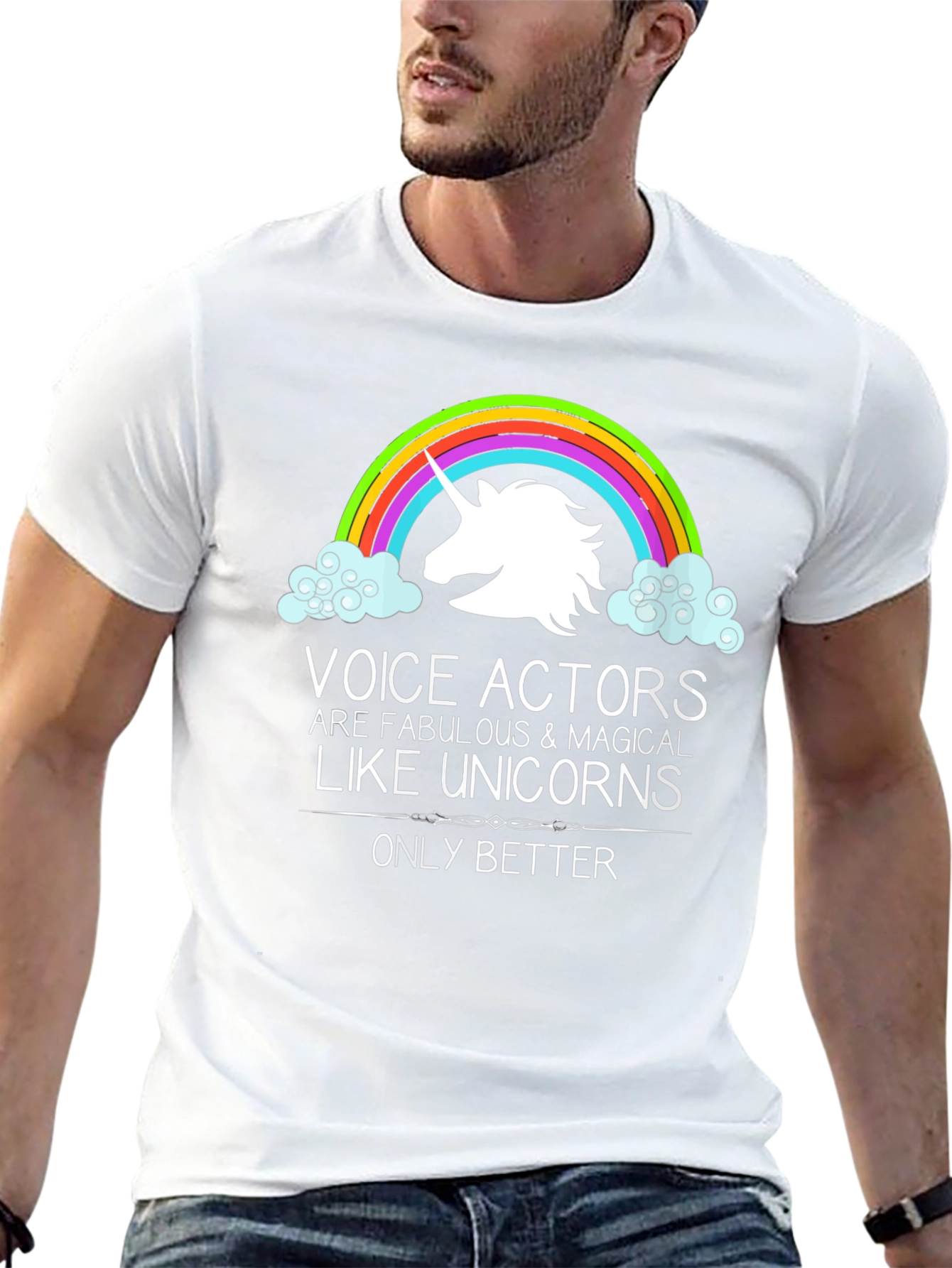 Black Voice Actors Unicorn Graphic T-Shirt view 13