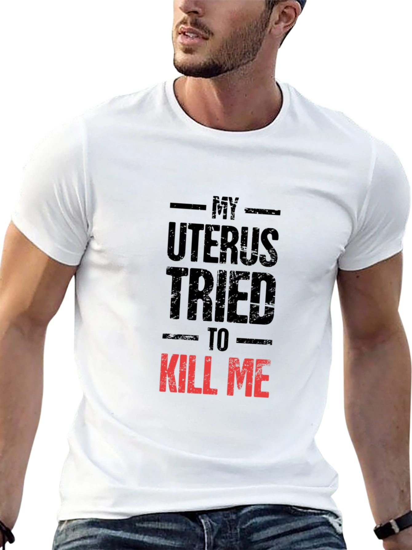 Black Uterus Tried To Kill Me Graphic Tee - Black Cotton T-Shirt view 13