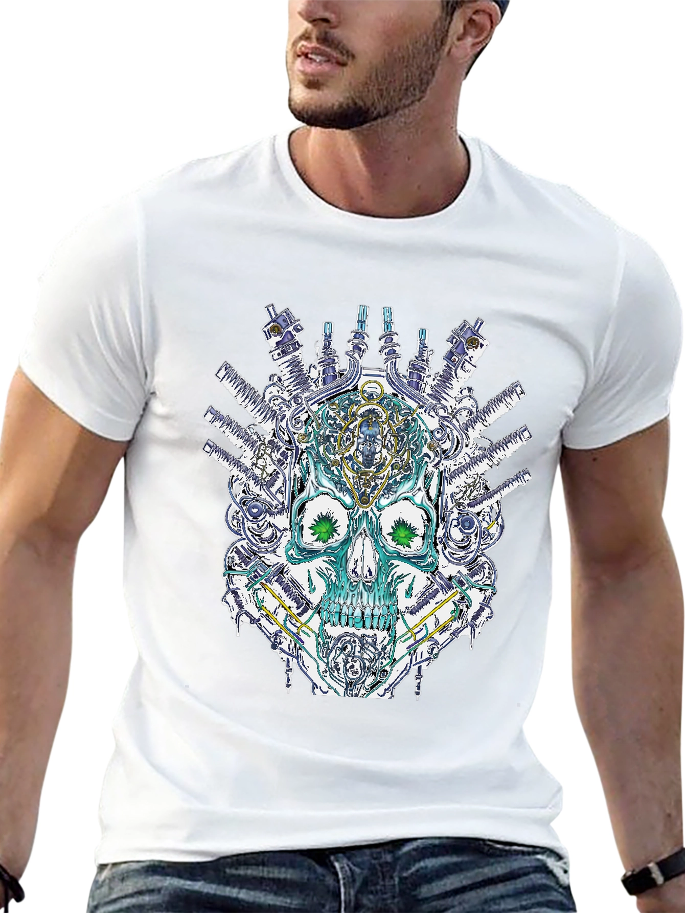 Black Steampunk Skull Graphic T-Shirt - Unique Design view 13