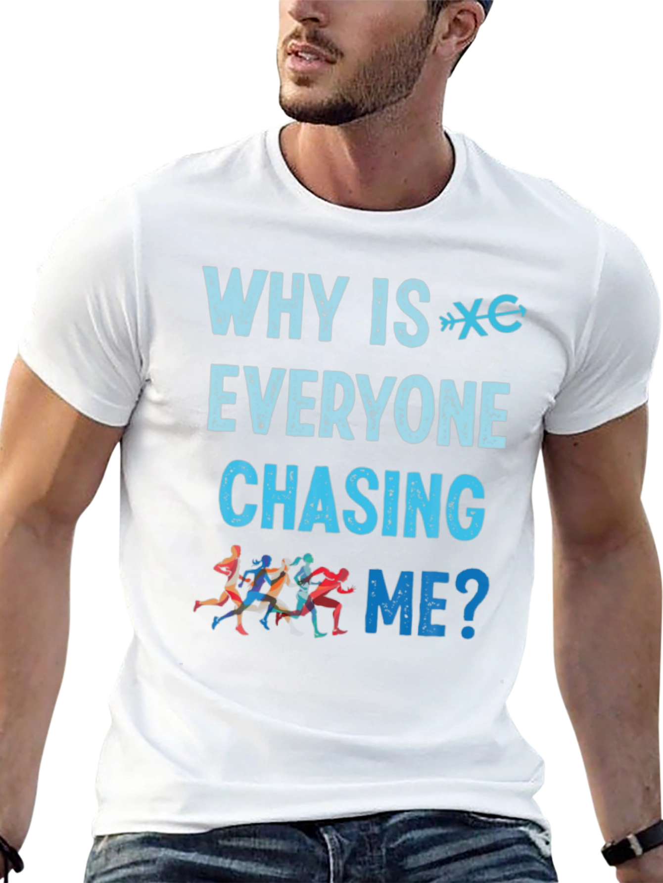 Black Why is Everyone Chasing Me? Runner T-Shirt view 13