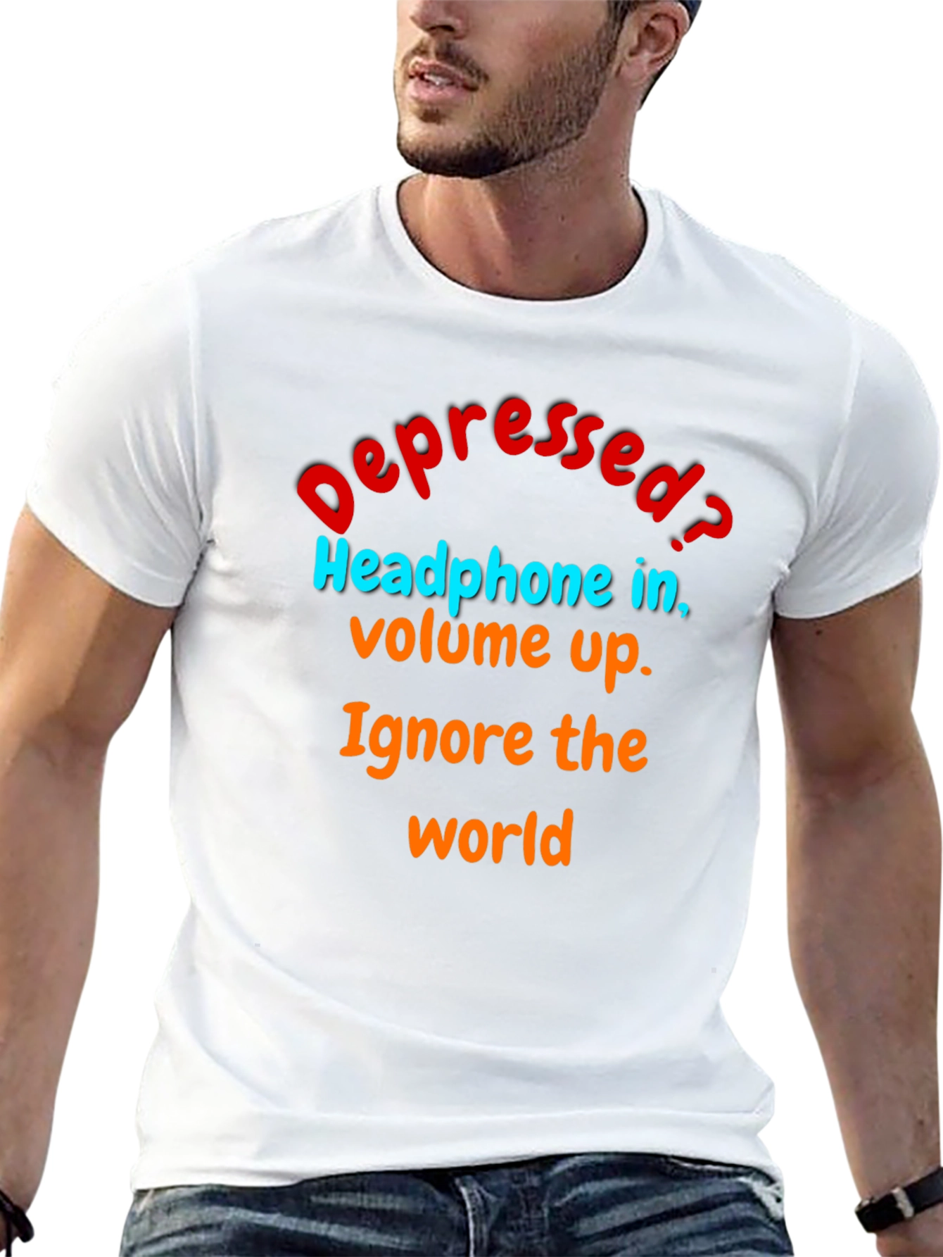 Black Depressed? Ignore the World T-Shirt view 13