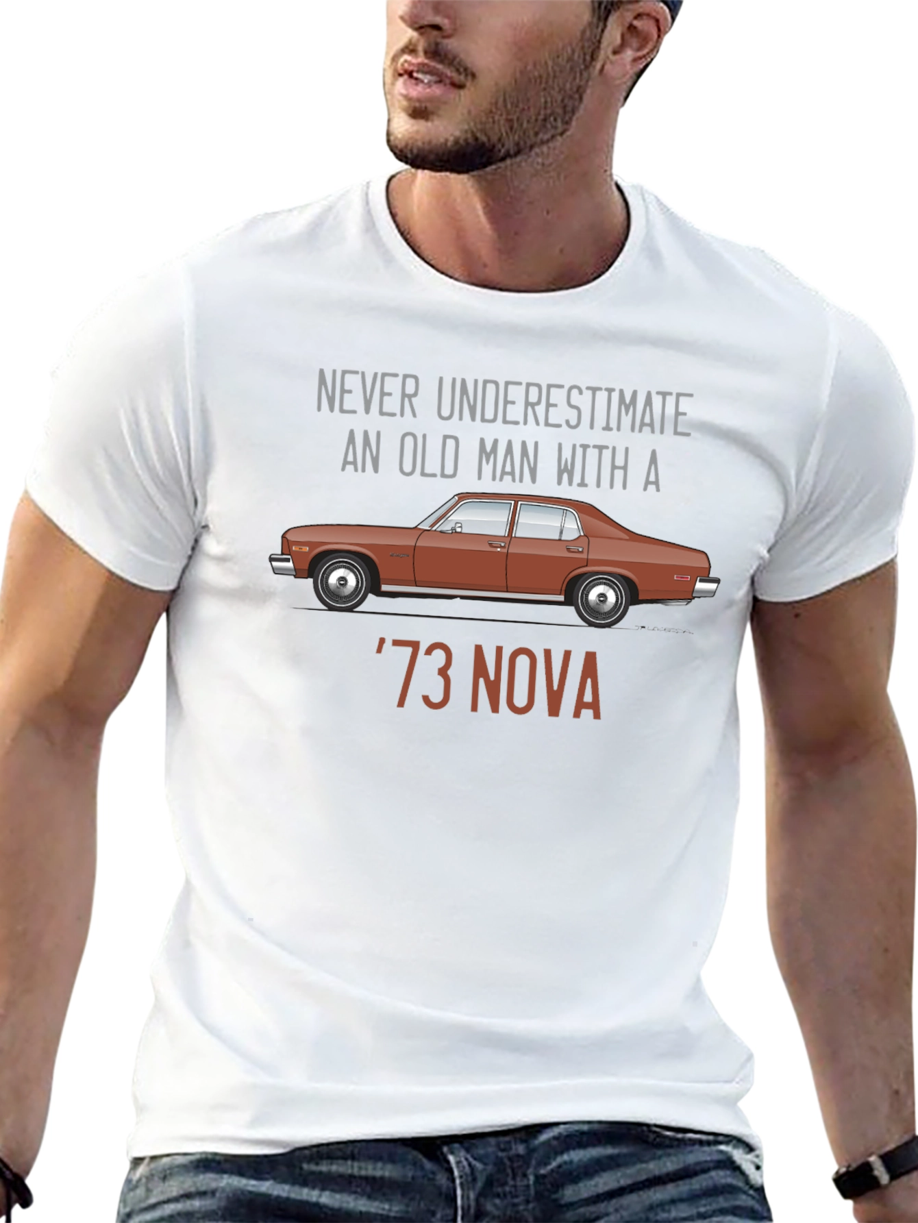 Black Never Underestimate Old Man With '73 Nova T-Shirt view 13